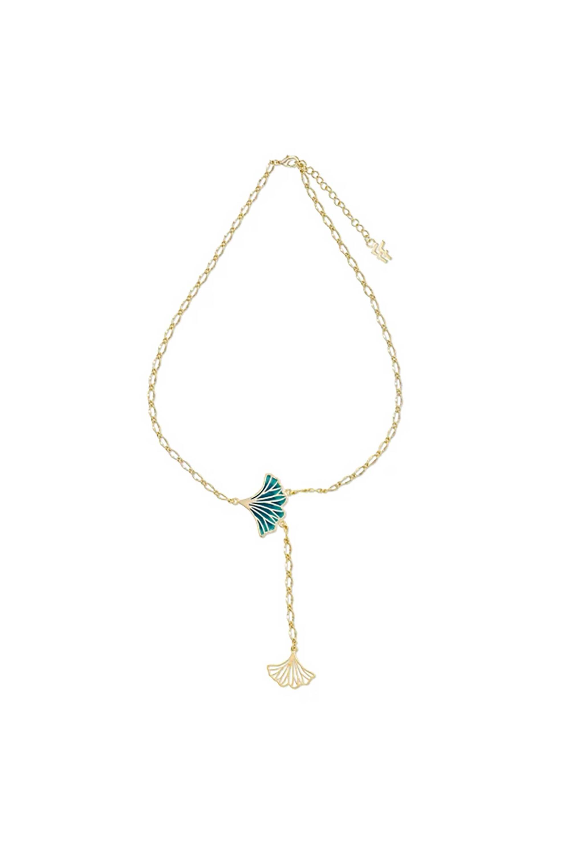 Folli Follie γυναικείο κοντό επίχρυσο κολιέ με πράσινο σμάλτο "Mystic Petals" - 1N24D150YE Πράσινο