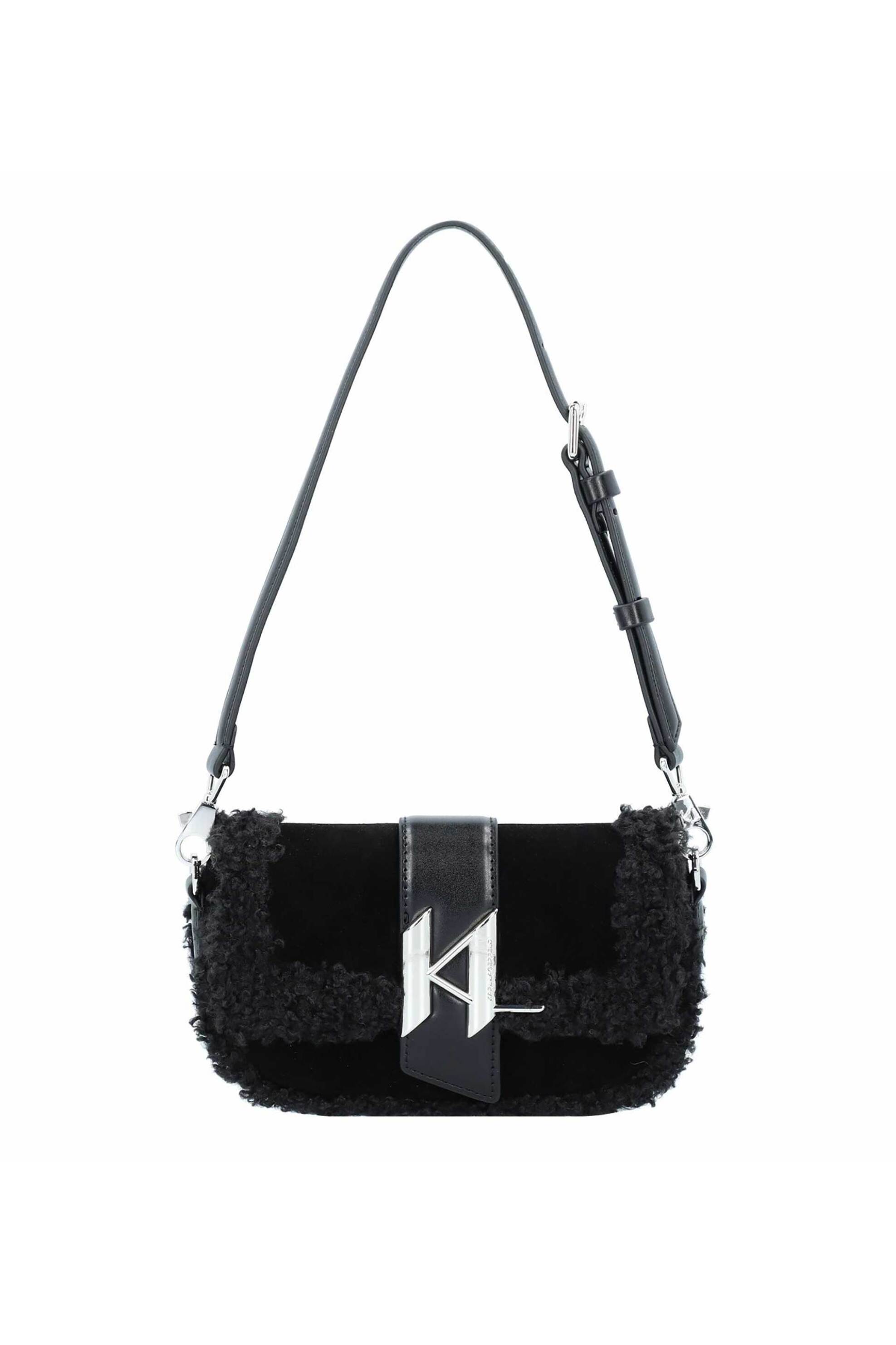 KARL LAGERFELD Karl Lagerfeld γυναικεία τσάντα ώμου μονόχρωμη με sherpa λεπτομέρειες "K/Saddle" - 236W3031 Μαύρο