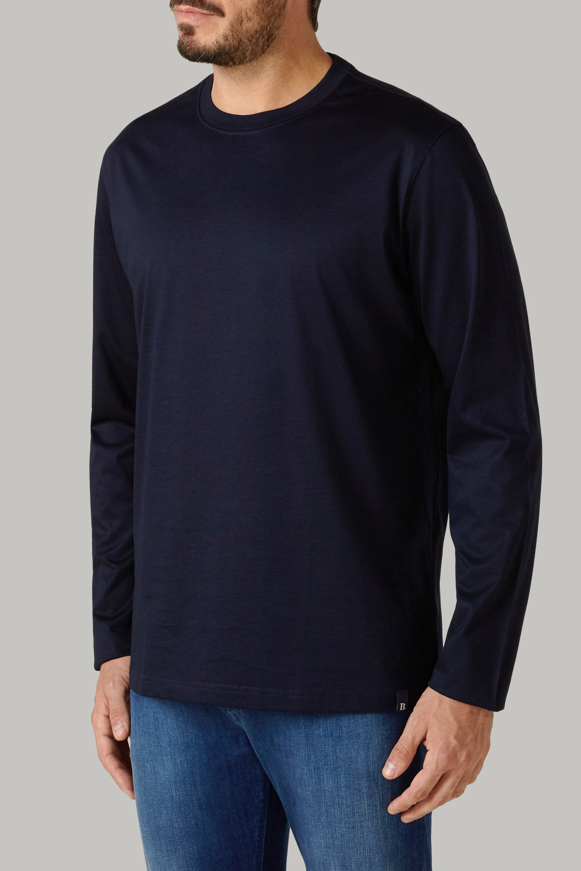 BOGGI MILANO Boggi Milano ανδρική μπλούζα μονόχρωμη με logo label "Pima" - BO20C001201 Μπλε Σκούρο