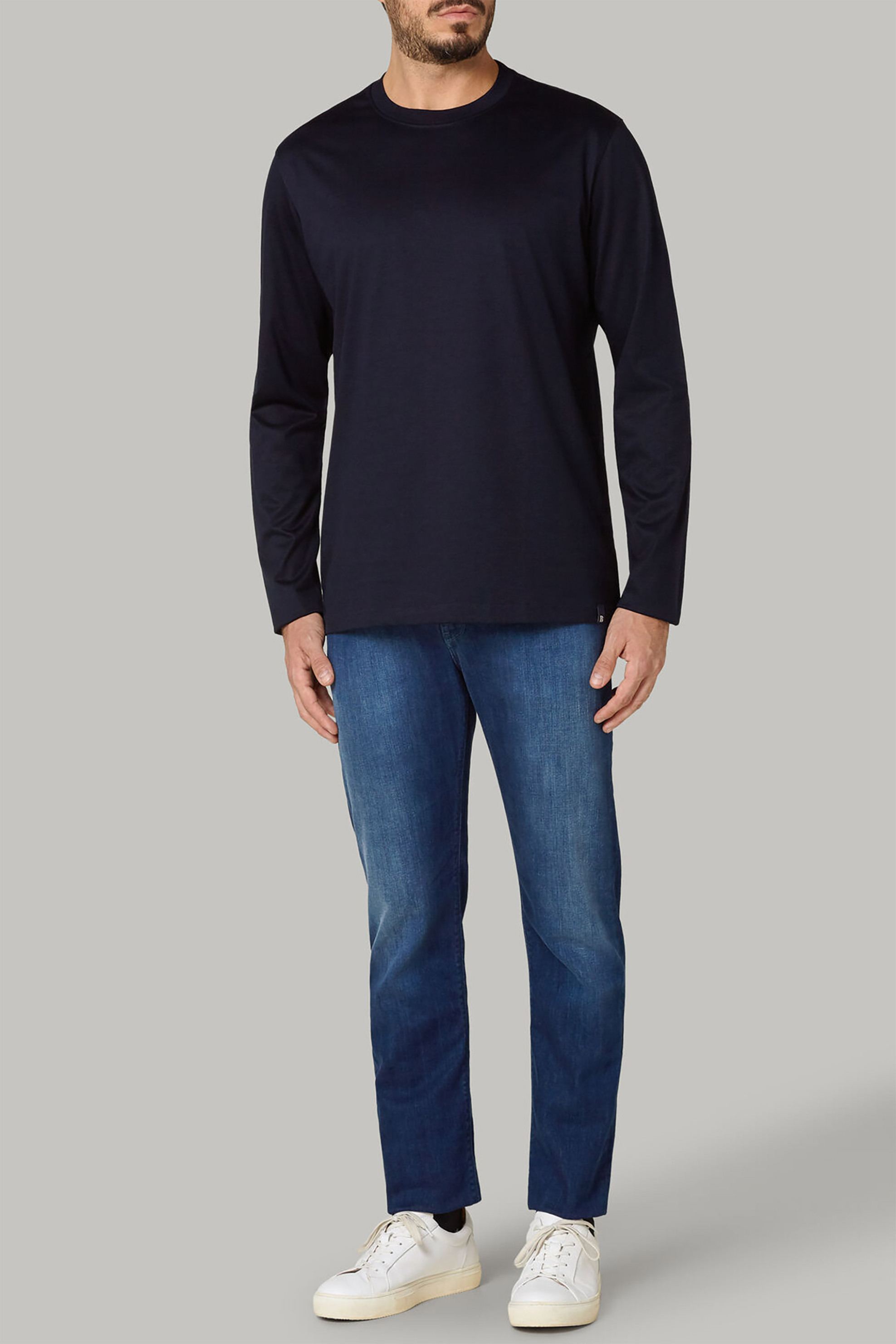 Boggi Milano ανδρική μπλούζα μονόχρωμη με logo label "Pima" - BO20C001201 Μπλε Σκούρο φωτογραφία