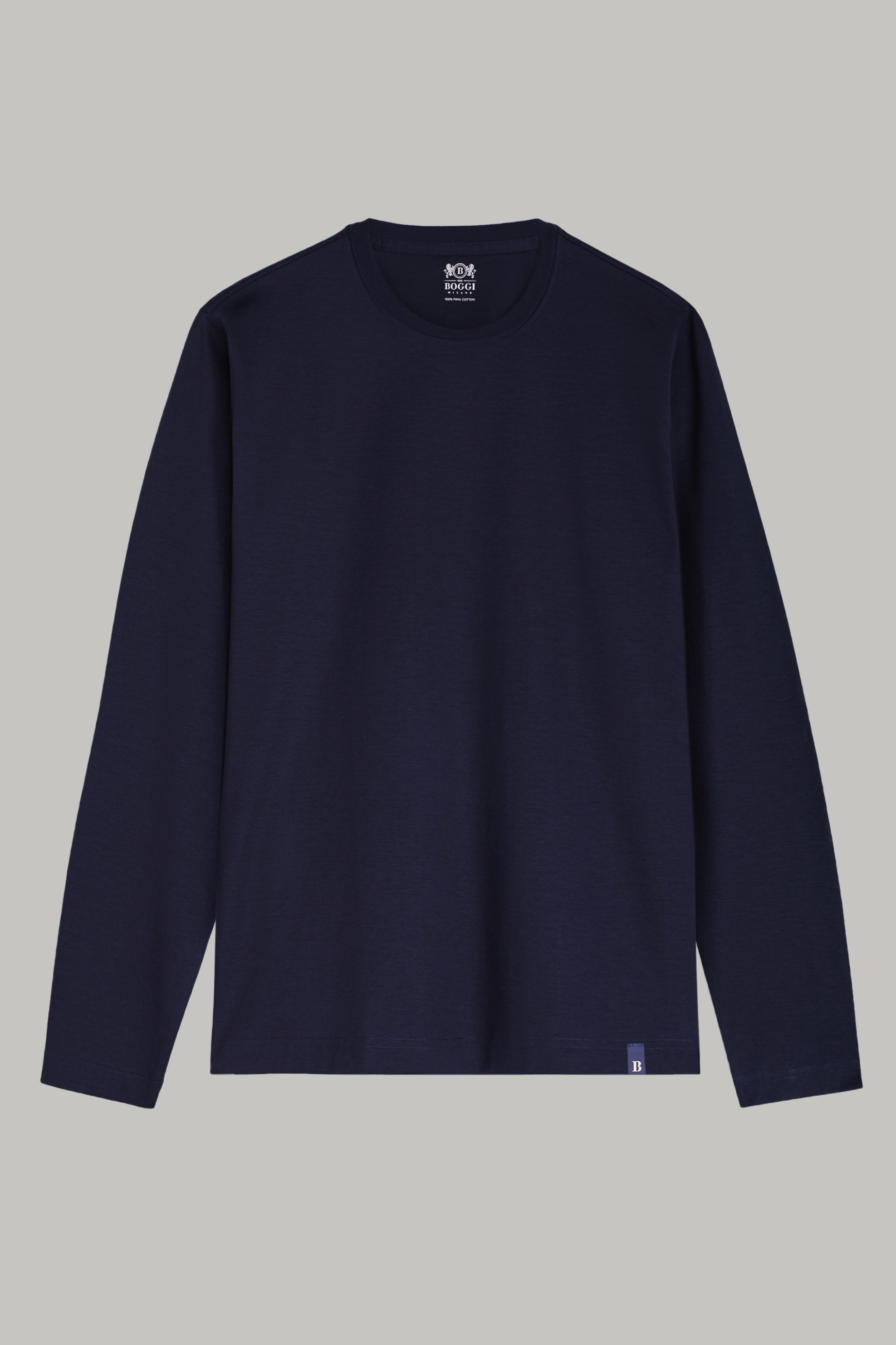 Boggi Milano ανδρική μπλούζα μονόχρωμη με logo label "Pima" - BO20C001201 Μπλε Σκούρο φωτογραφία