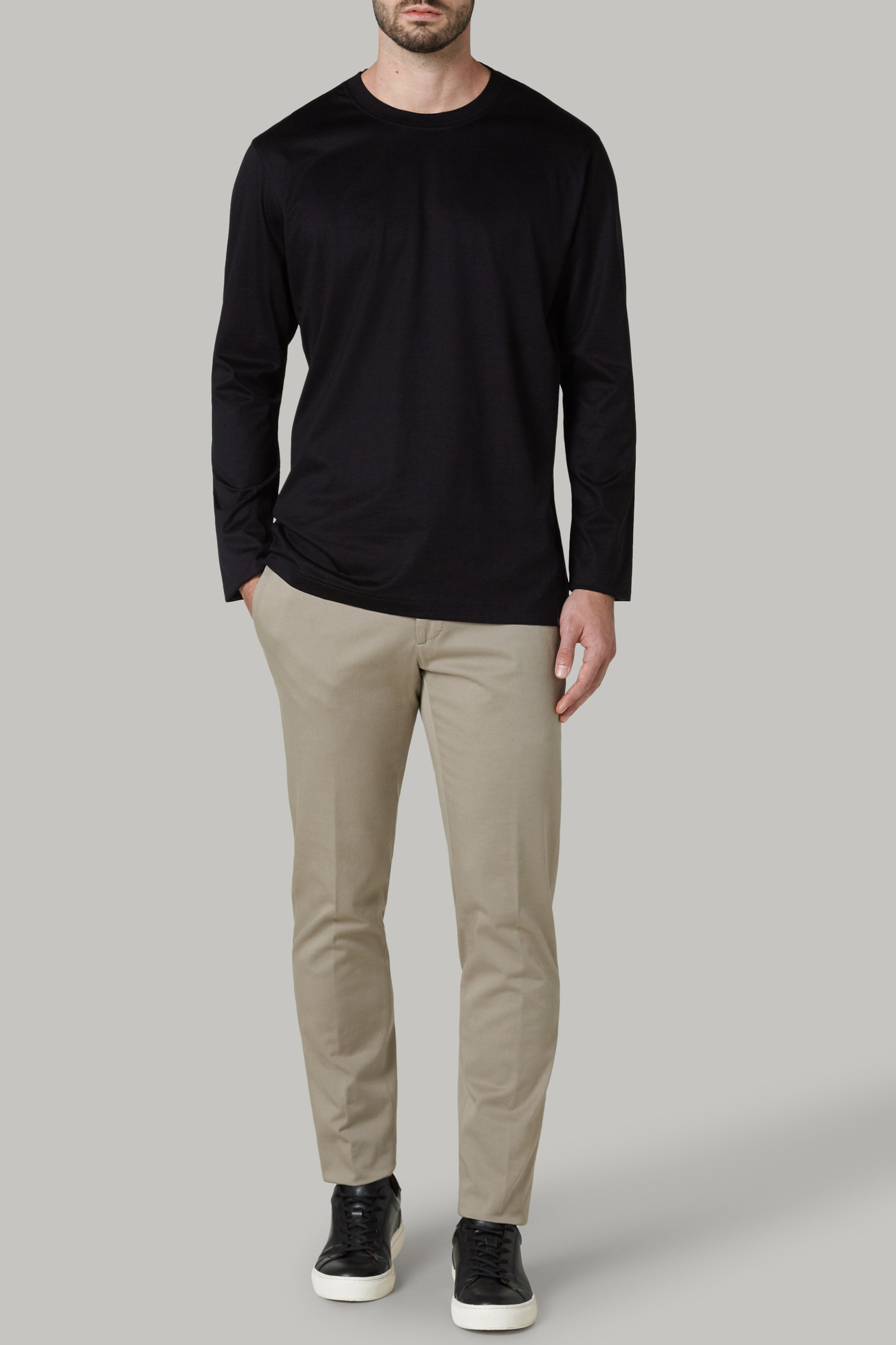 BOGGI MILANO Boggi Milano ανδρική μπλούζα μονόχρωμη με logo label "Pima" - BO20C001202 Μαύρο