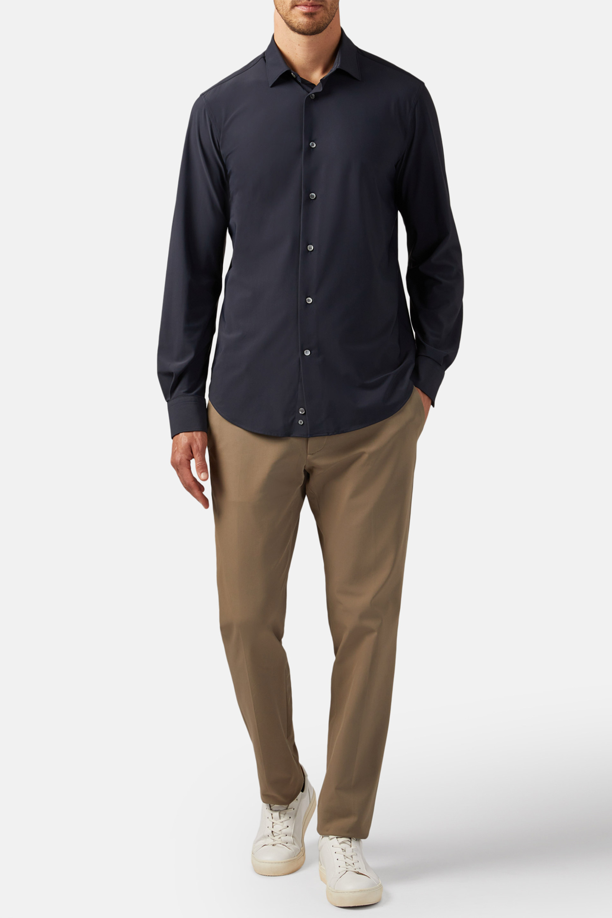 Boggi Milano ανδρικό πουκάμισο μονόχρωμο Slim Fit - BO20C005602 Μπλε Σκούρο φωτογραφία