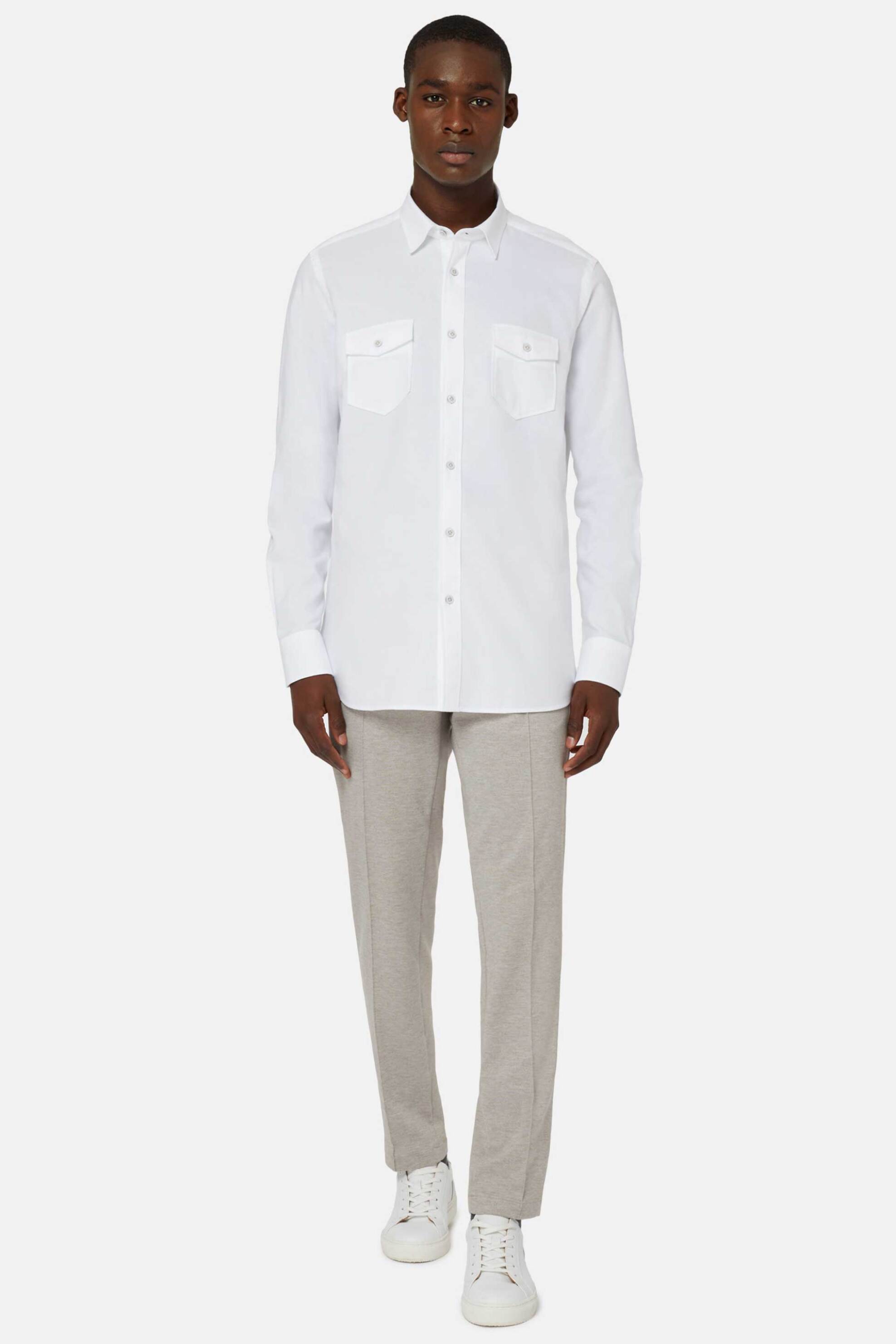 Boggi Milano ανδρικό πουκάμισο μονόχρωμο με τσέπες Regular Fit - BO23A043601 Λευκό φωτογραφία