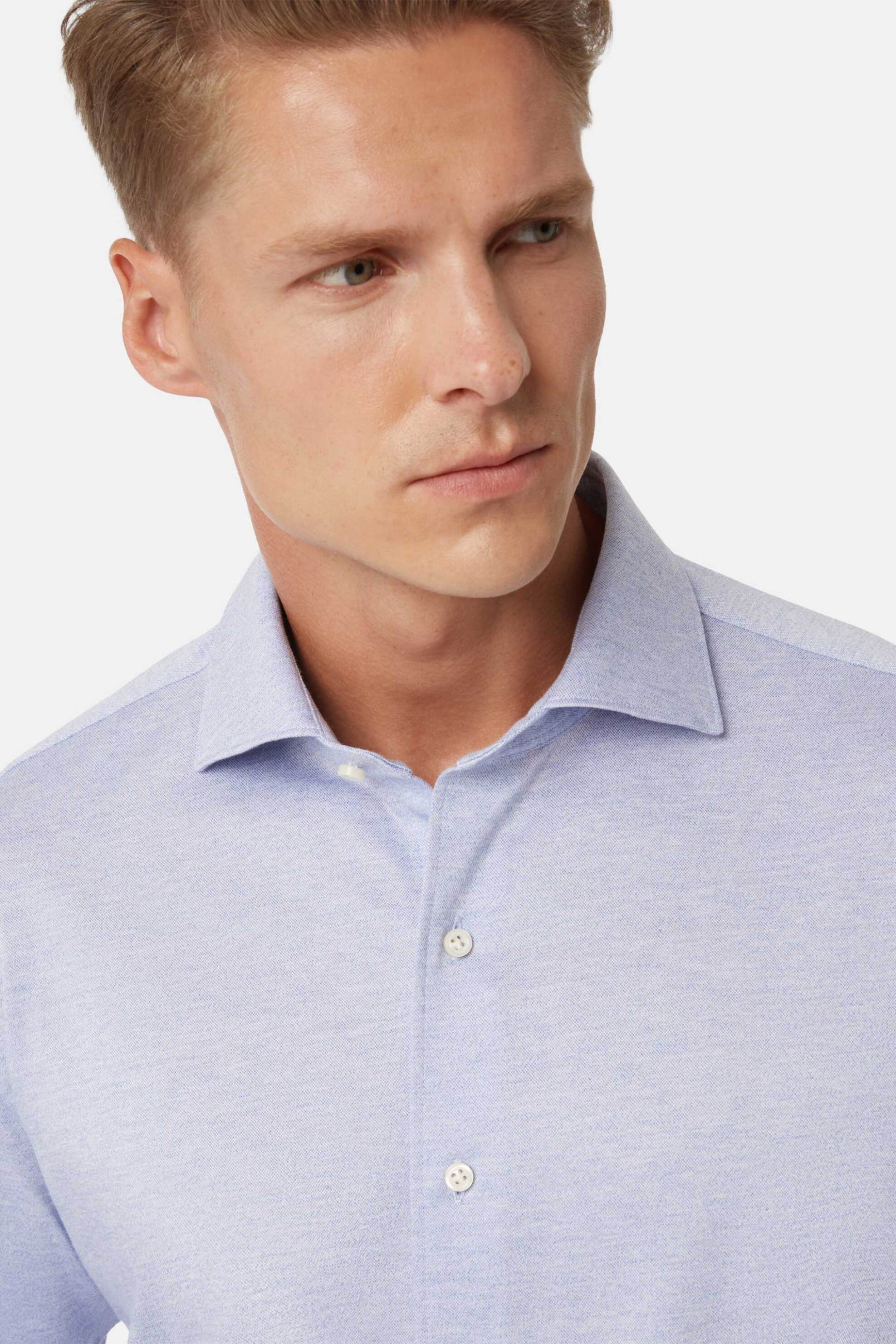 Boggi Milano ανδρικό πουκάμισο μονόχρωμο Regular Fit - BO23A068702 Denim Blue Ανοιχτό φωτογραφία