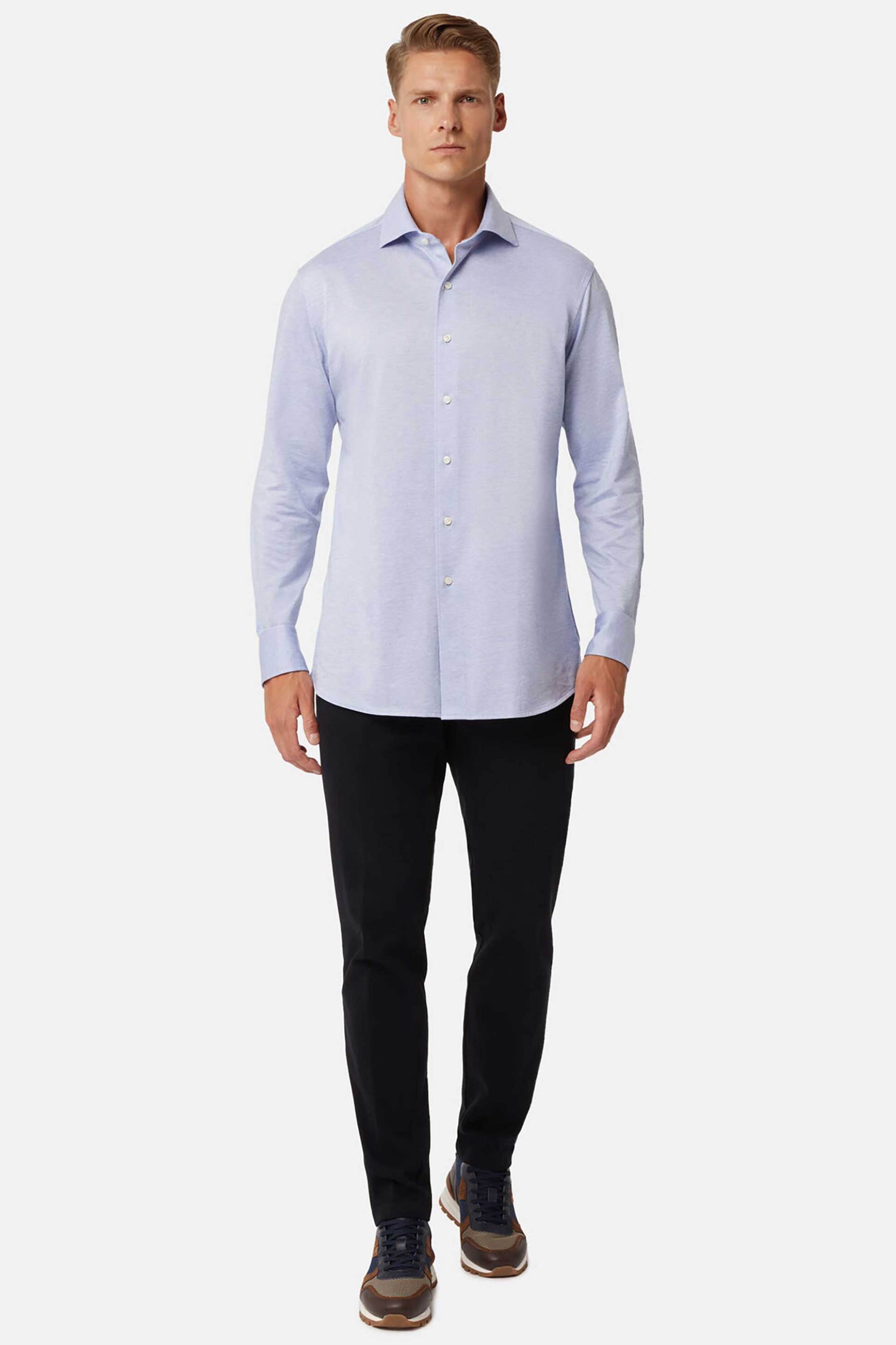 Boggi Milano ανδρικό πουκάμισο μονόχρωμο Regular Fit - BO23A068702 Denim Blue Ανοιχτό φωτογραφία