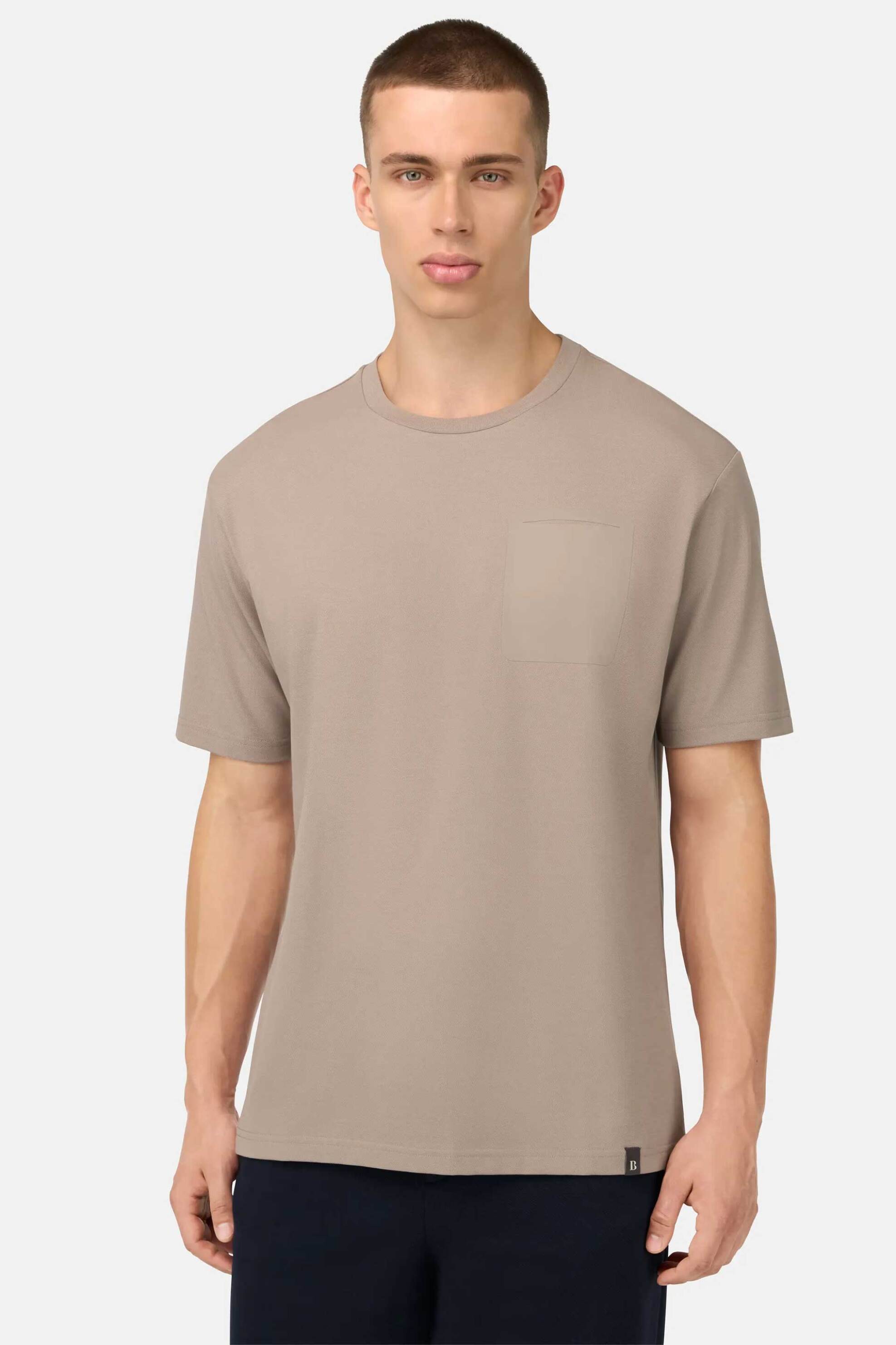 Boggi Milano ανδρικό T-shirt πικέ μονόχρωμο Relaxed Fit - BO25A052403 Καφέ Ανοιχτό