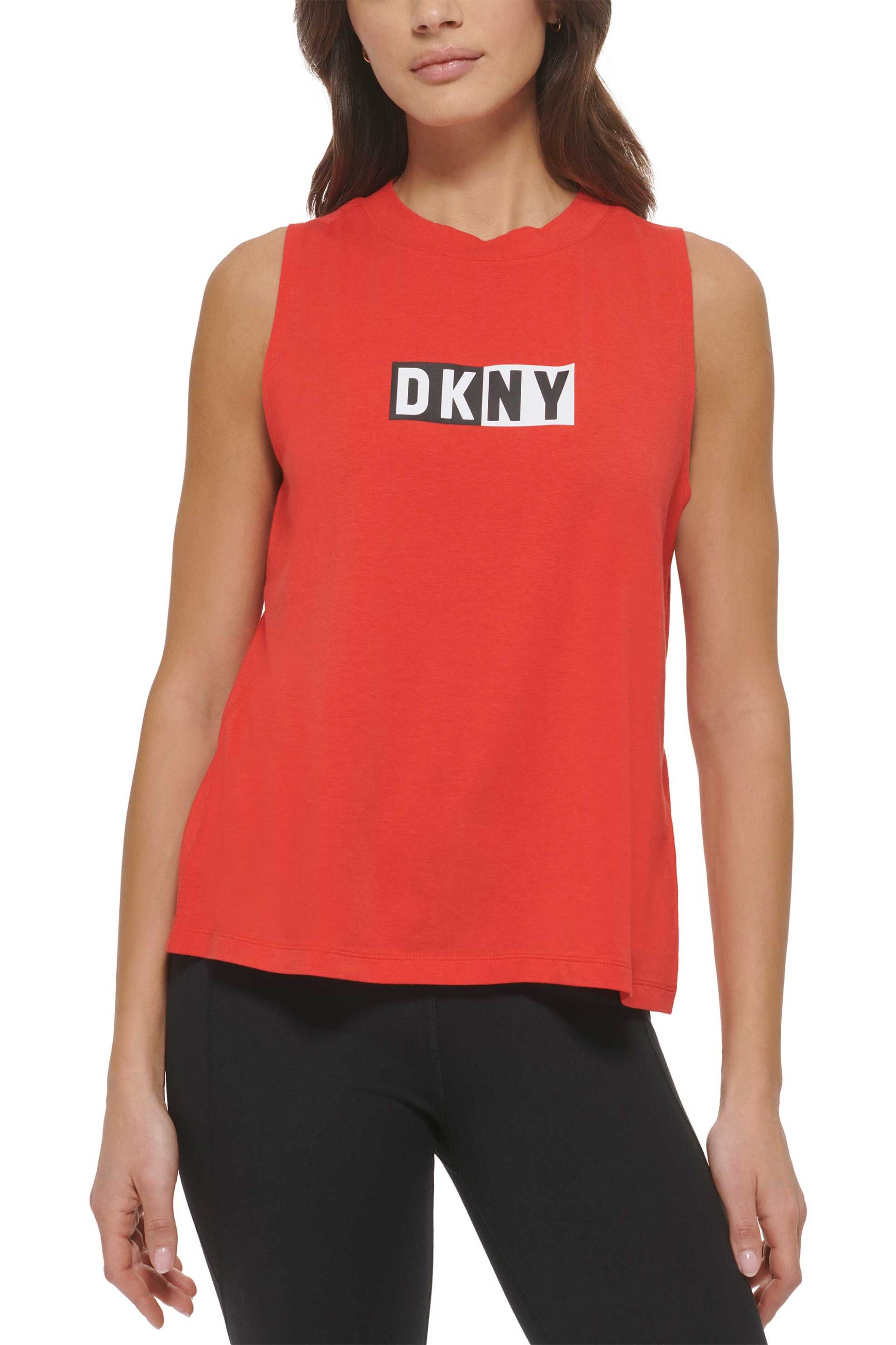 DKNY γυναικεία μπλούζα αμάνικη με logo print και στρογγυλή λαιμόκοψη - DP2T5892 Κόκκινο