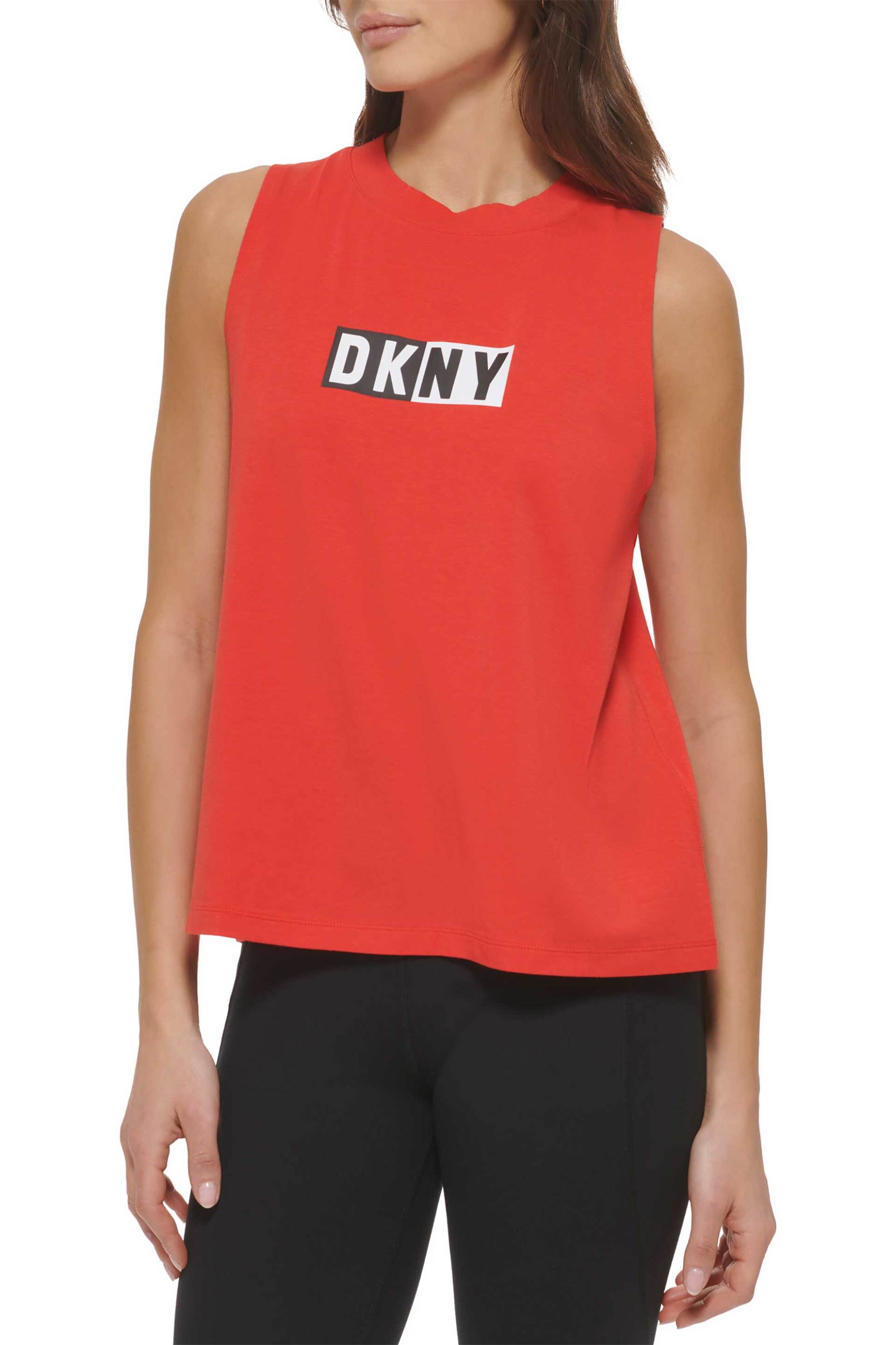 DKNY γυναικεία μπλούζα αμάνικη με logo print και στρογγυλή λαιμόκοψη - DP2T5892 Κόκκινο