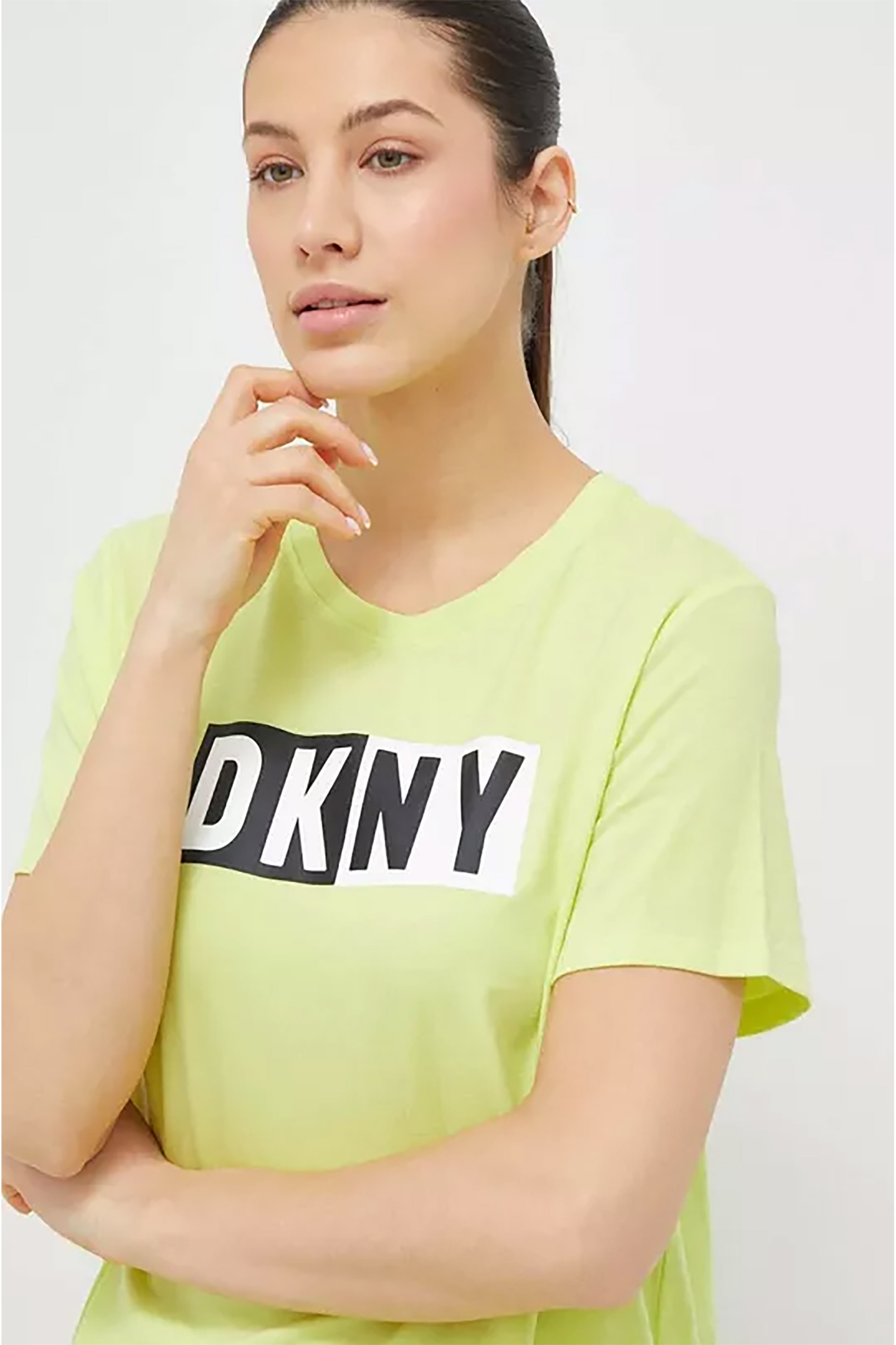 DKNY γυναικείο T-shirt με logo print και στρογγυλή λαιμόκοψη Regular Fit - DP2T5894 Πράσινο Lime