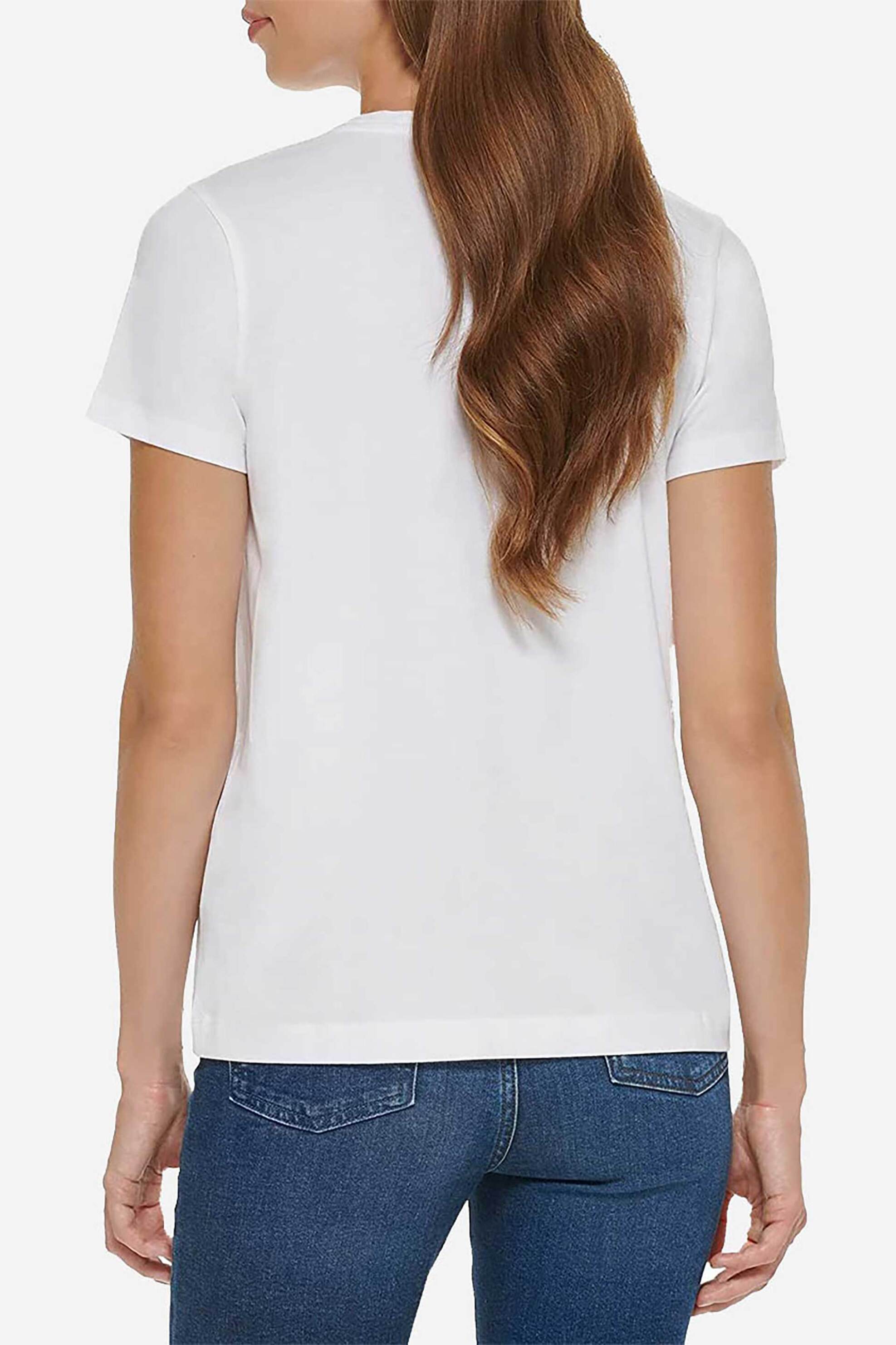 Dkny Γυναικείο T-Shirt Μονόχρωμο με Contrast Logo Print Και Ανάγλυφα Αστέρια - E2Kfydna Λευκό