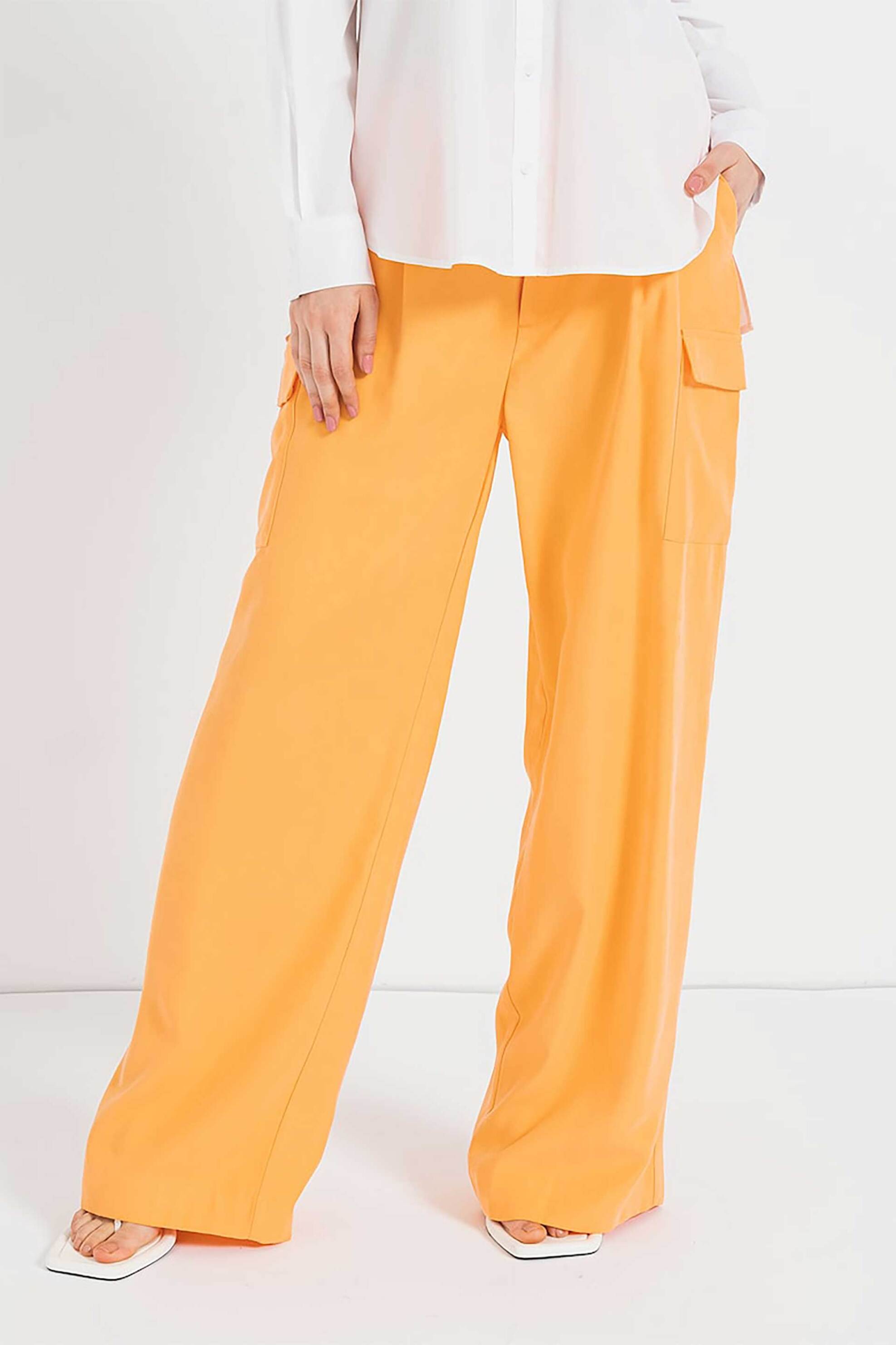 DKNY DKNY γυναικείο παντελόνι μονόχρωμο Flared Cut - P3BKTR20 Μουσταρδί
