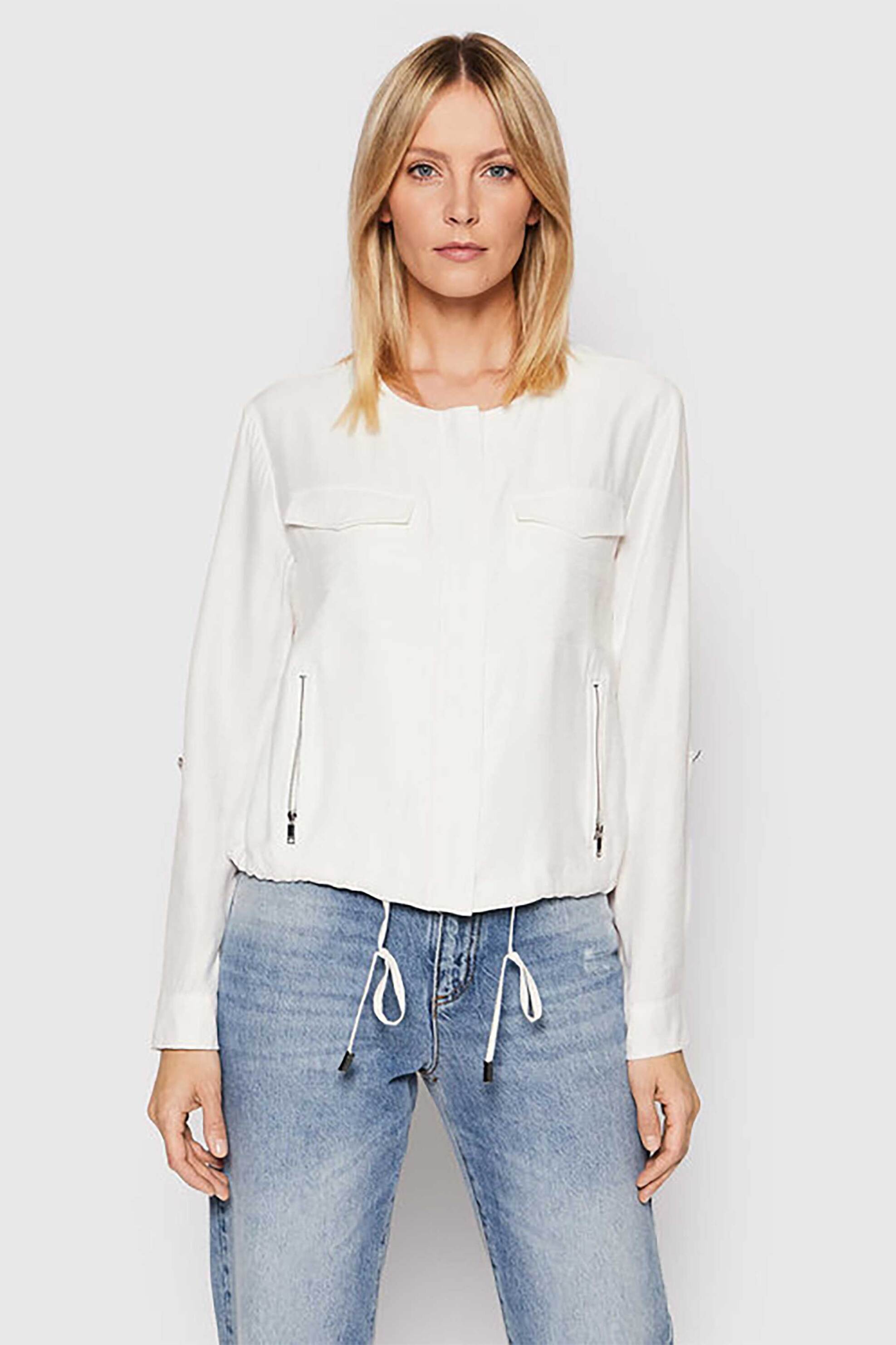 DKNY DKNY γυναικείο bomber jacket μονόχρωμο από τεχνητό μετάξι με τσέπες - P0RCNB41 Κρέμ