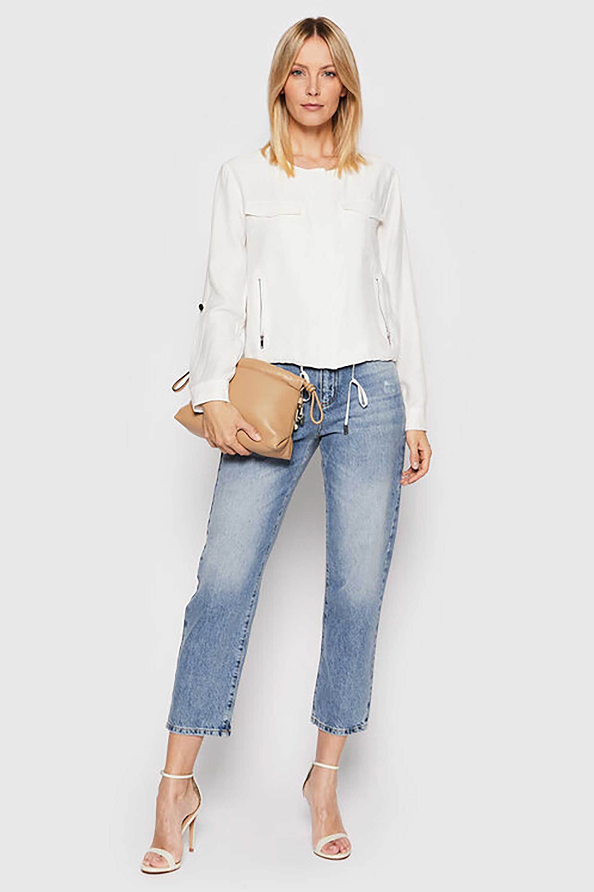 DKNY DKNY γυναικείο bomber jacket μονόχρωμο από τεχνητό μετάξι με τσέπες - P0RCNB41 Κρέμ - 3