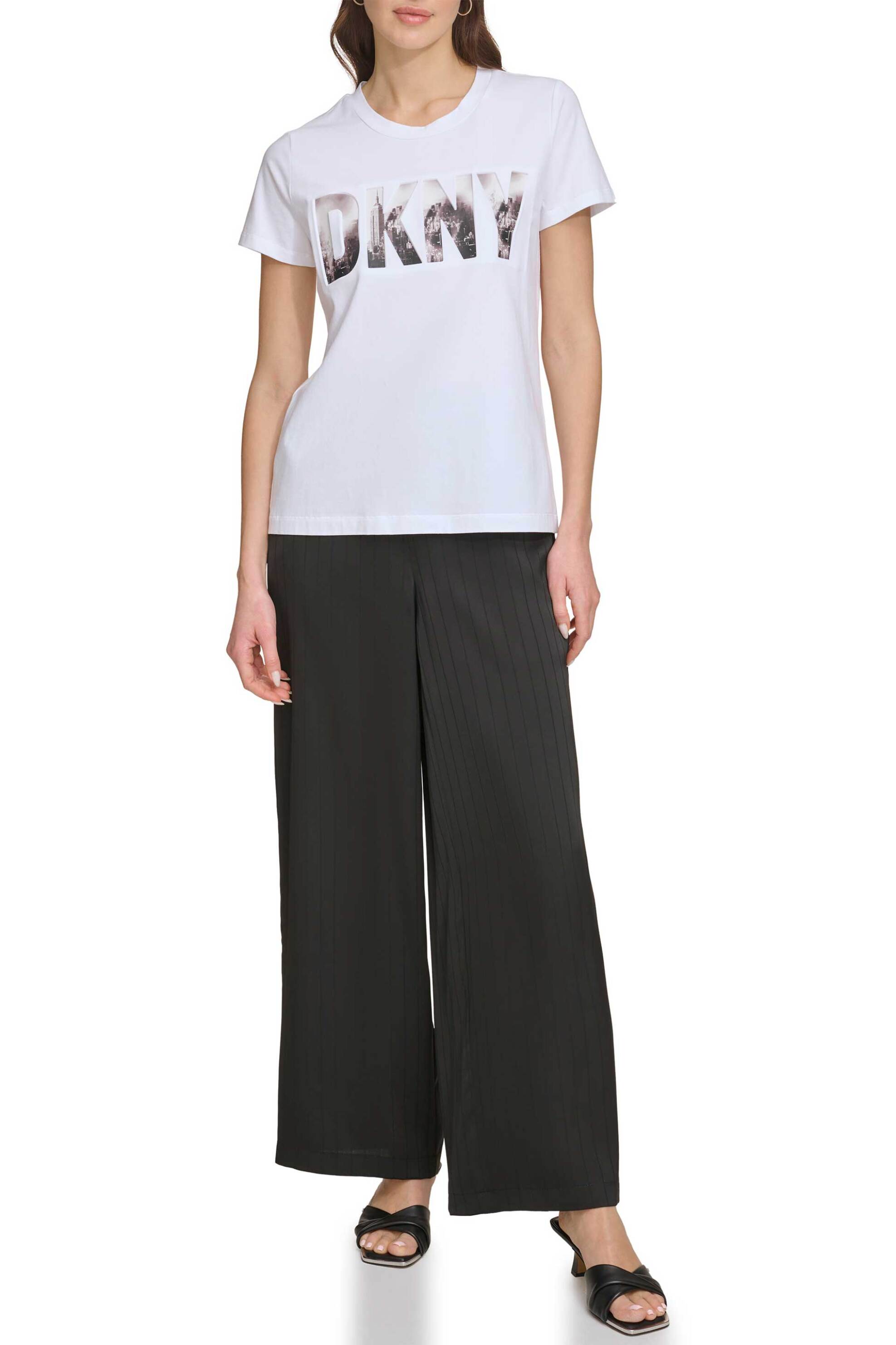 DKNY γυναικείο βαμβακερό T-shirt μονόχρωμο με logo print - P4AHUWNA Λευκό