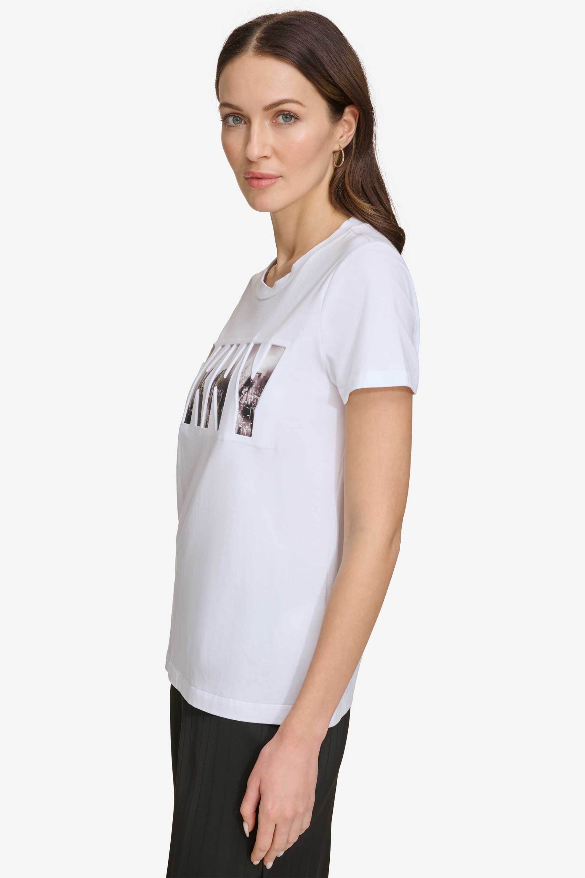 DKNY γυναικείο βαμβακερό T-shirt μονόχρωμο με logo print - P4AHUWNA Λευκό