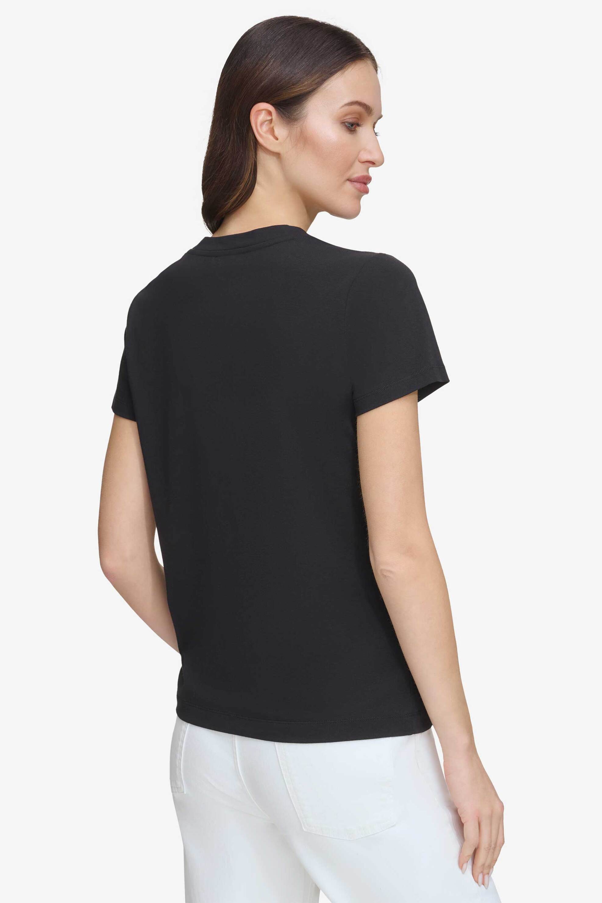 DKNY γυναικείο βαμβακερό T-shirt μονόχρωμο με logo print - P4AHUWNA Μαύρο