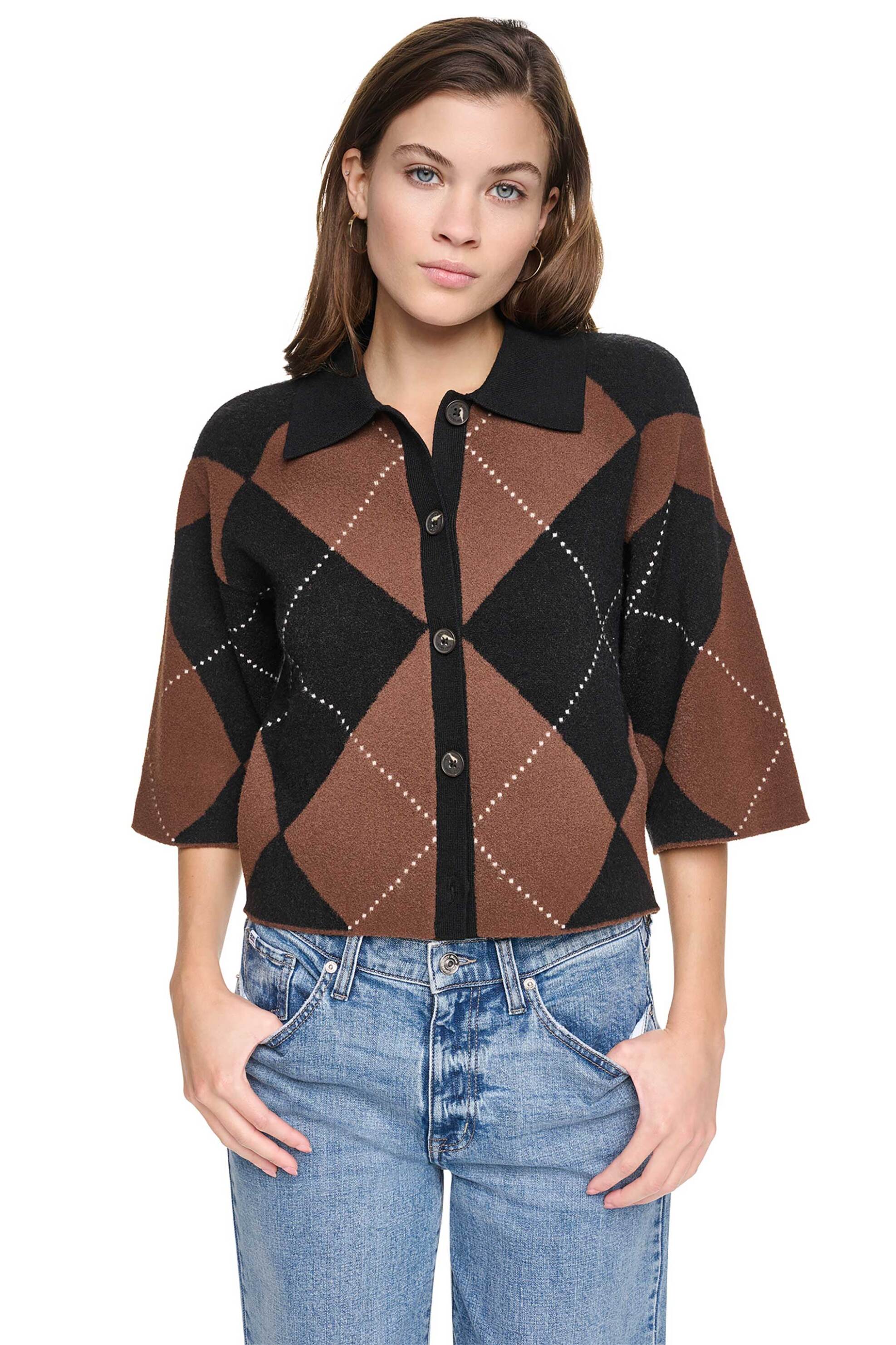 DKNY γυναικεία ζακέτα με καρό σχέδιο - DJ6R0793 Καφέ