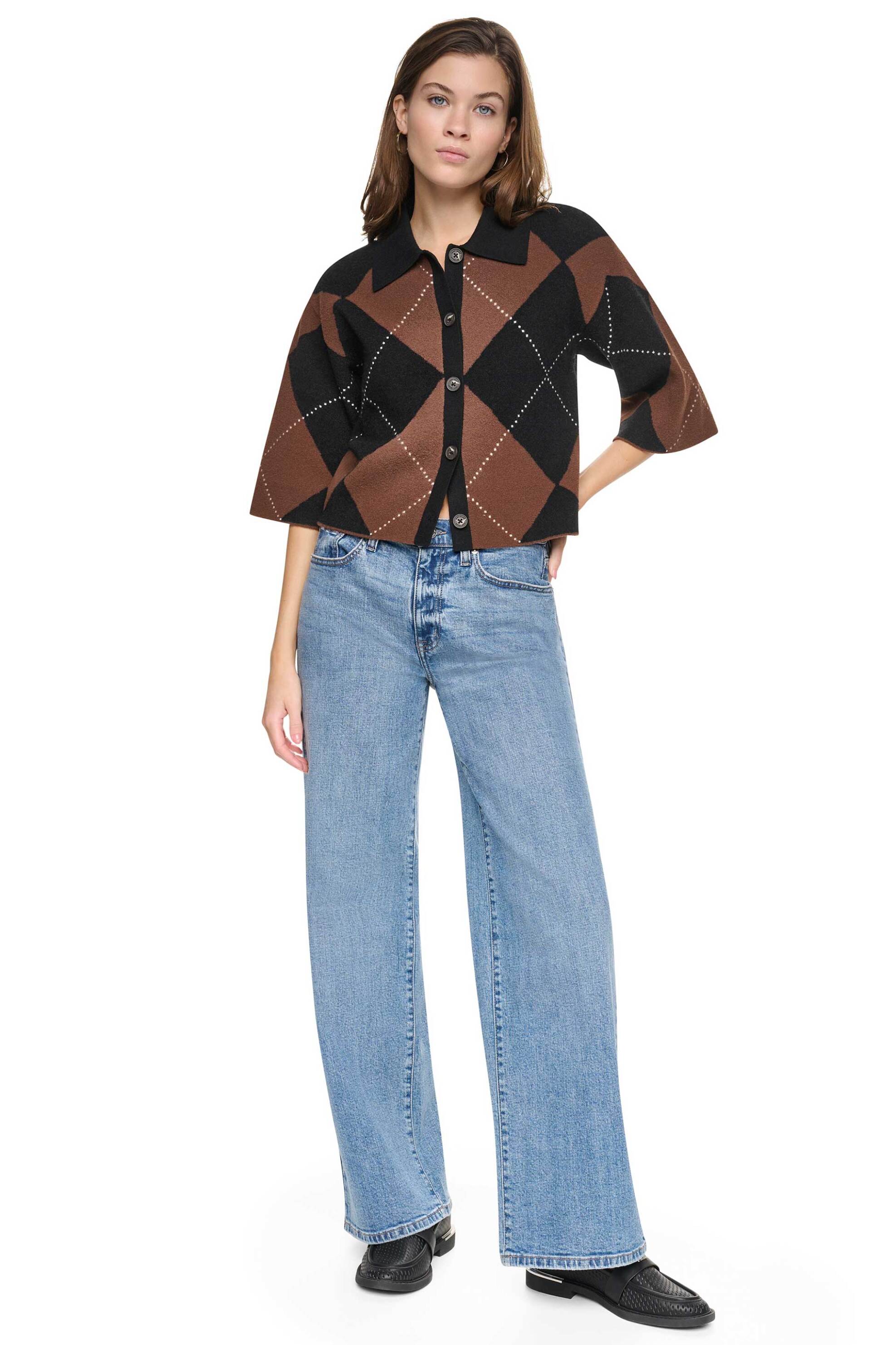 DKNY γυναικεία ζακέτα με καρό σχέδιο - DJ6R0793 Καφέ