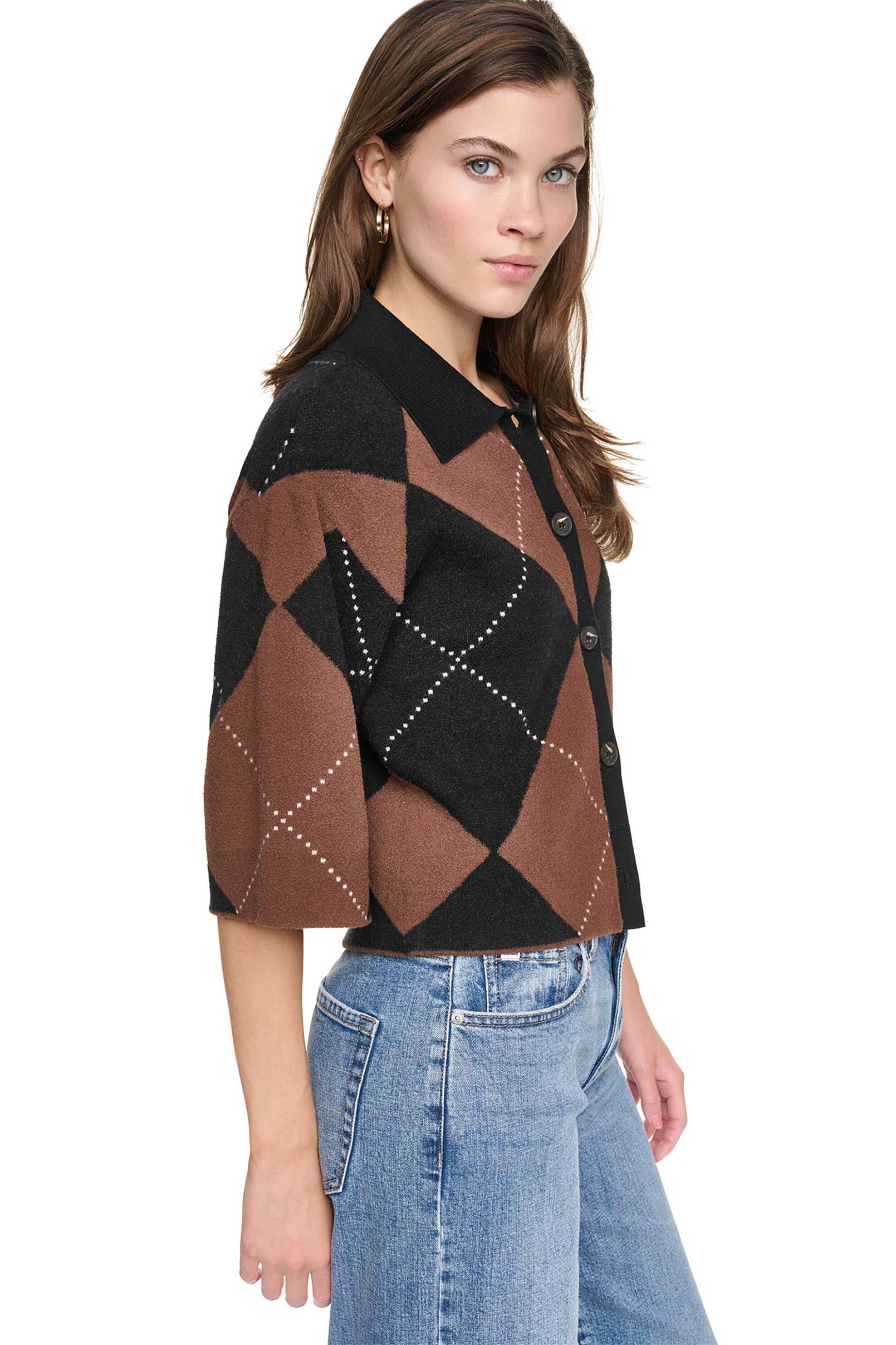 DKNY DKNY γυναικεία ζακέτα με καρό σχέδιο - DJ6R0793 Καφέ - 3