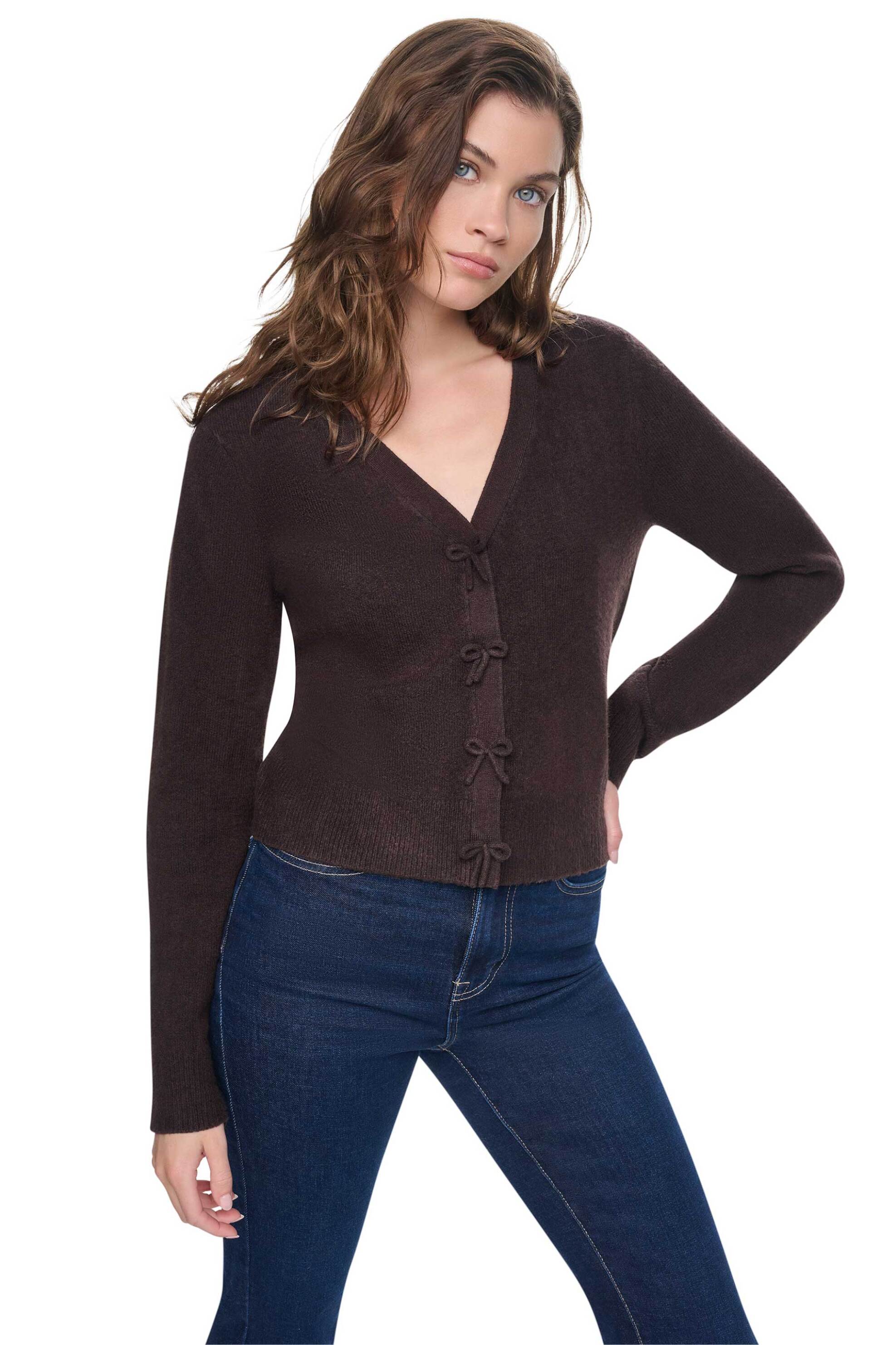 DKNY γυναικεία ζακέτα με φιογκάκια - DJ6R0868 Καφέ Σκούρο