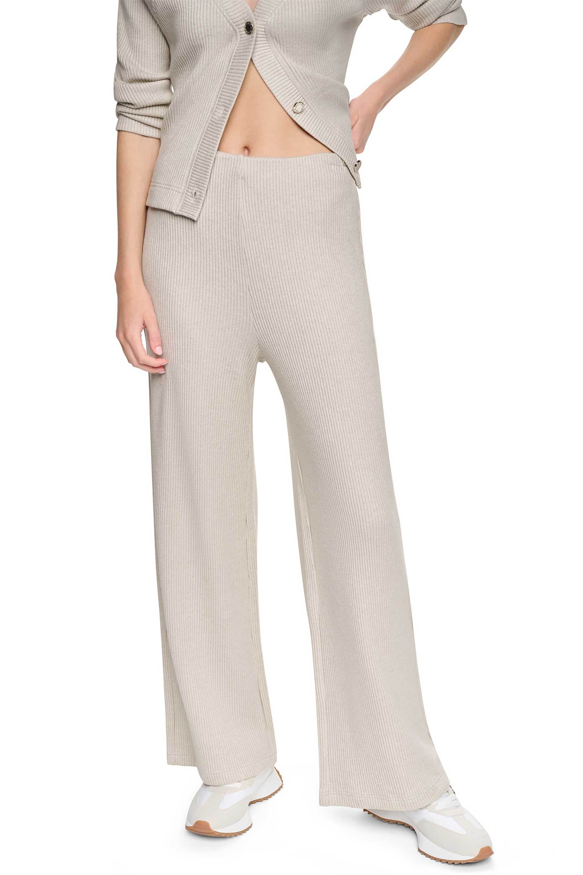 DKNY γυναικείο παντελόνι πλεκτό ribbed - DJ6P3178 Εκρού