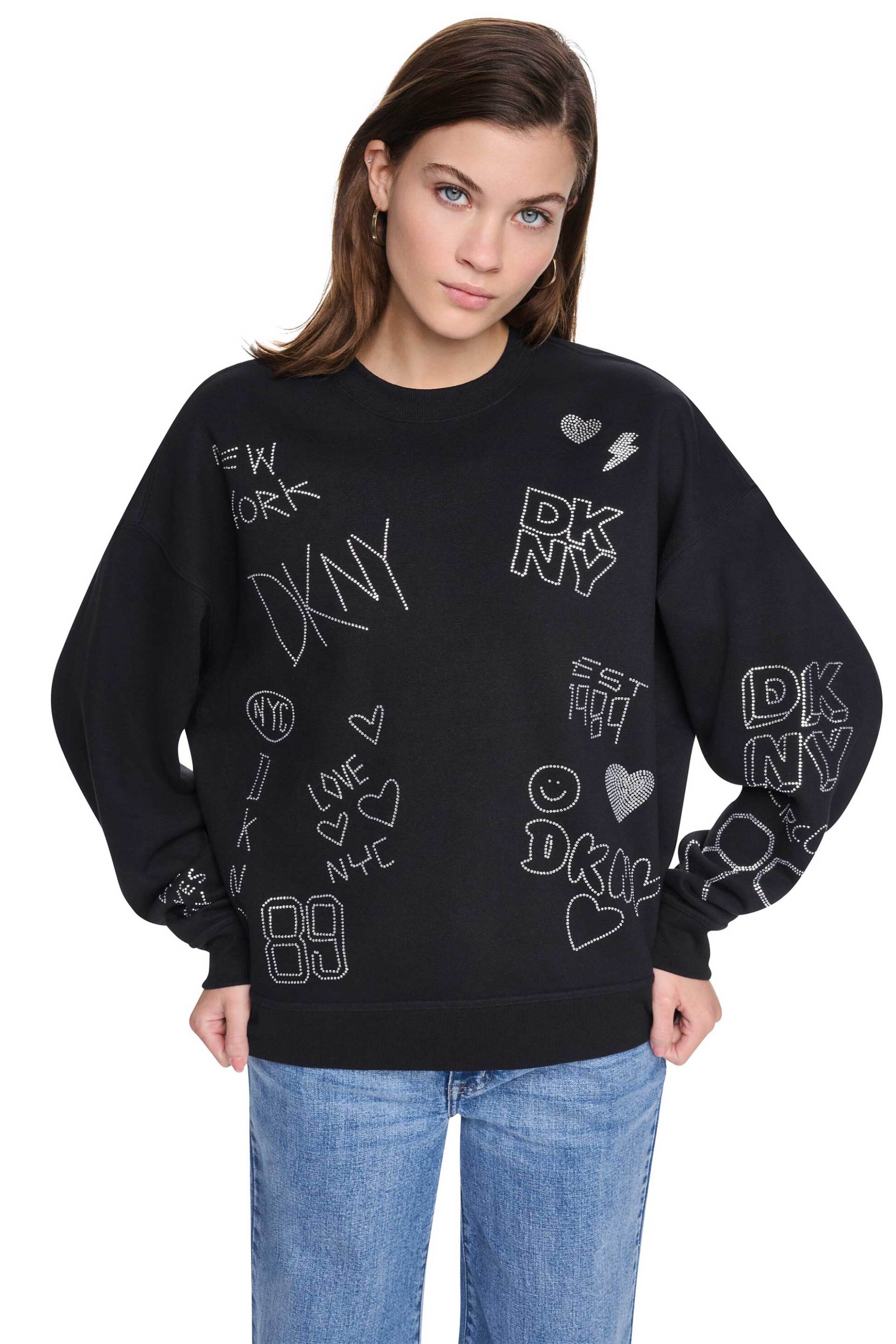 DKNY γυναικεία μπλούζα φούτερ με print - DJ6T1840 Μαύρο
