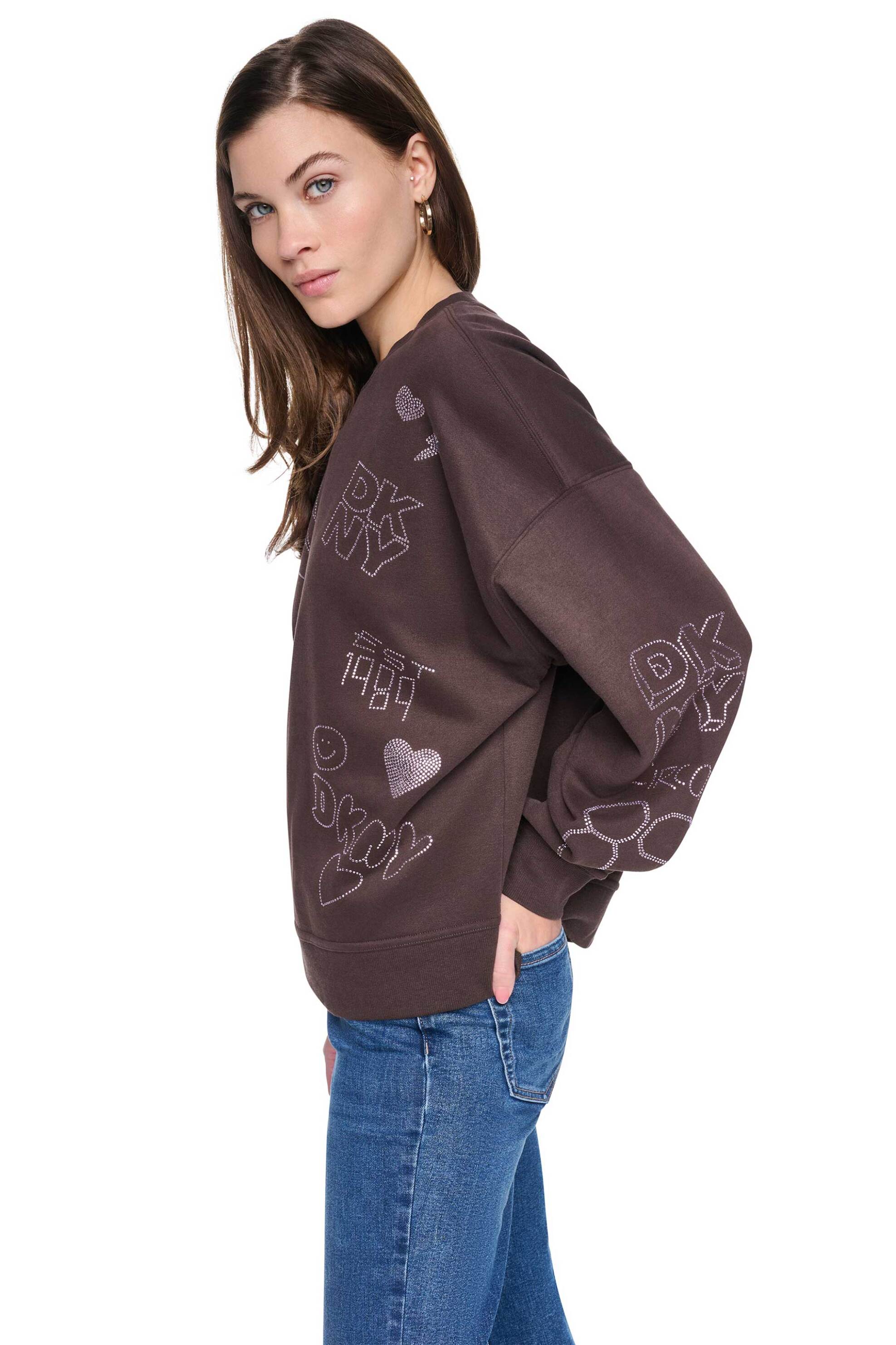 DKNY DKNY γυναικεία μπλούζα φούτερ με print - DJ6T1840 Καφέ Σκούρο - 3