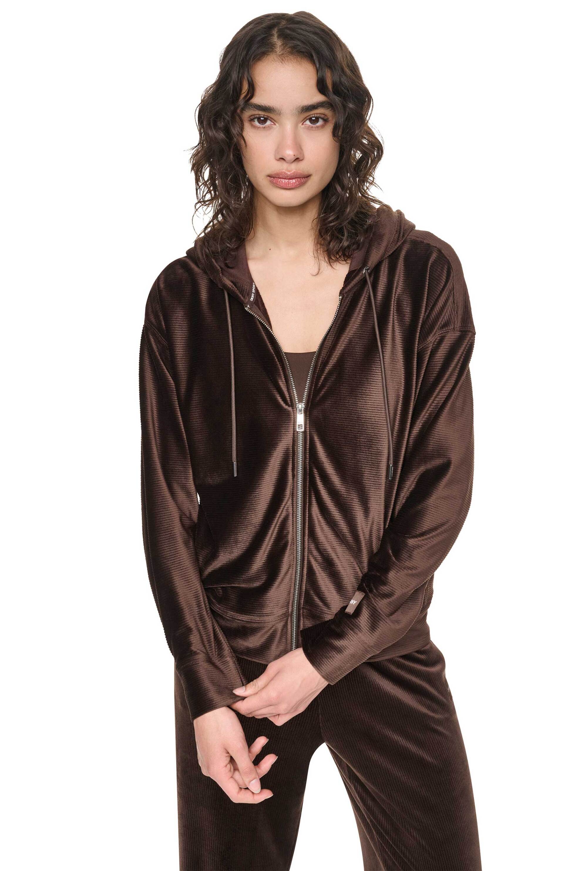 DKNY γυναικεία ζακέτα φούτερ με λογότυπο - DP6J9748 Καφέ Σκούρο