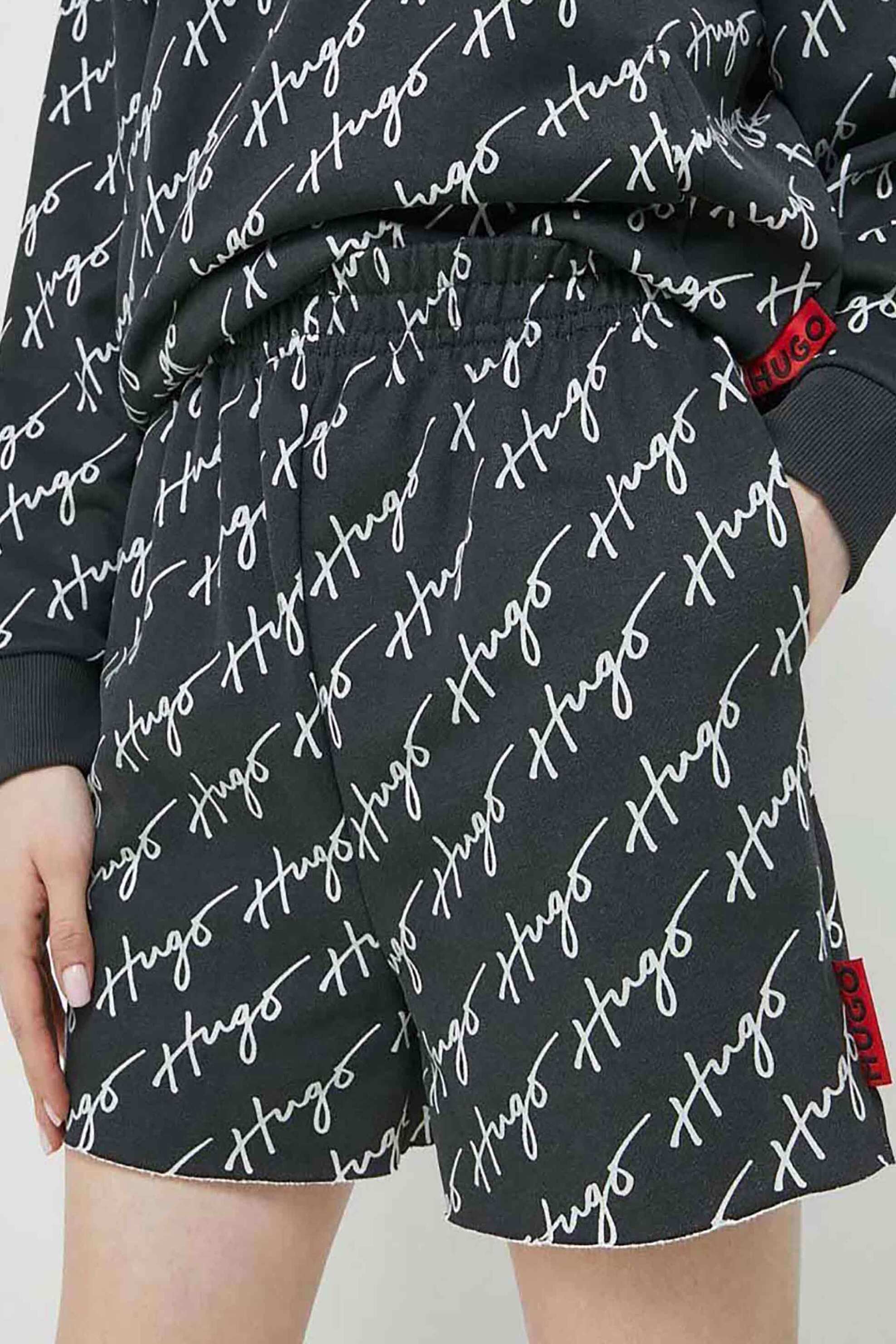 HUGO Hugo γυναικείο σορτς βαμβακερό με all-over handwritten logo print και ελαστική μέση "Nasinde" - 50486339 Μαύρο