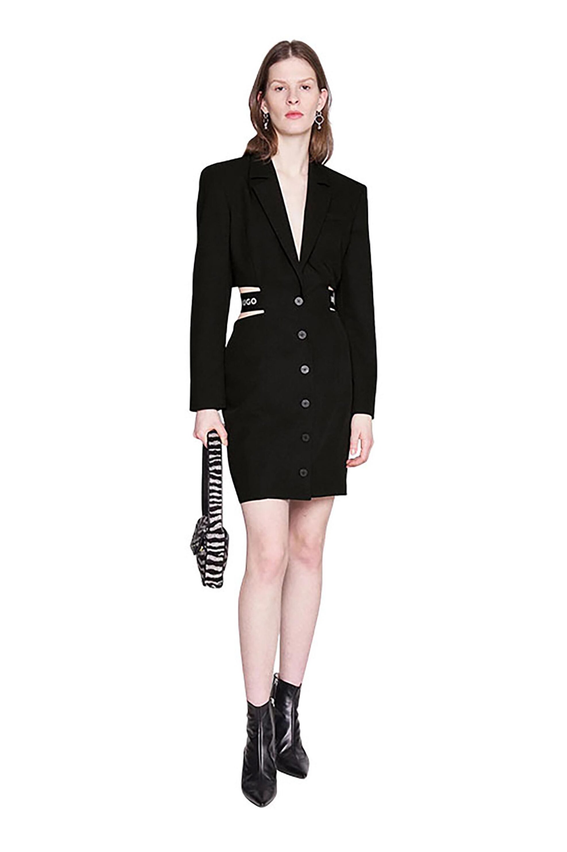 HUGO Hugo Boss γυναικείο mini φόρεμα με cut outs στη μέση και logo tape "Kalindas" - 50486569 Μαύρο