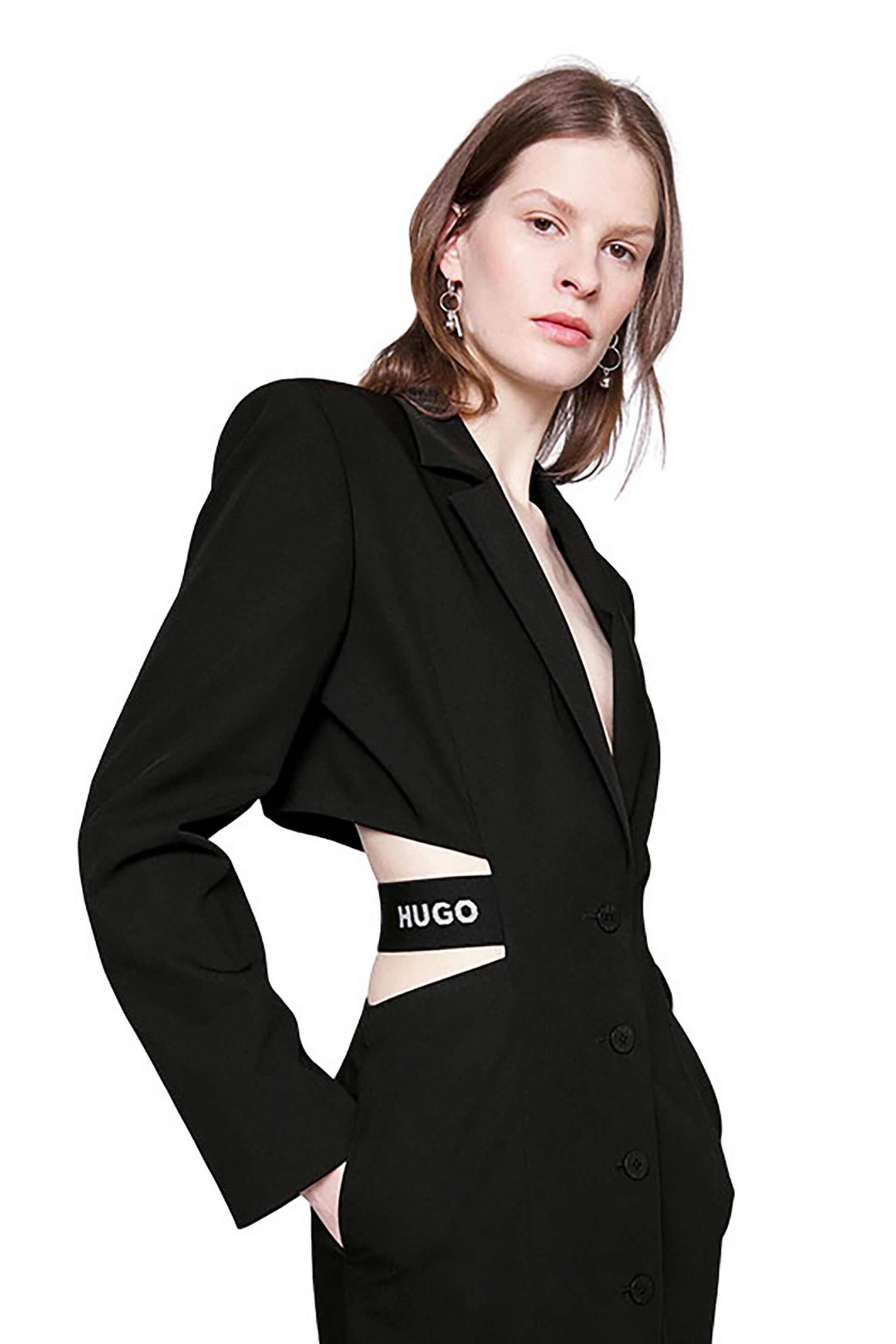 Hugo Boss γυναικείο mini φόρεμα με cut outs στη μέση και logo tape "Kalindas" - 50486569 Μαύρο φωτογραφία