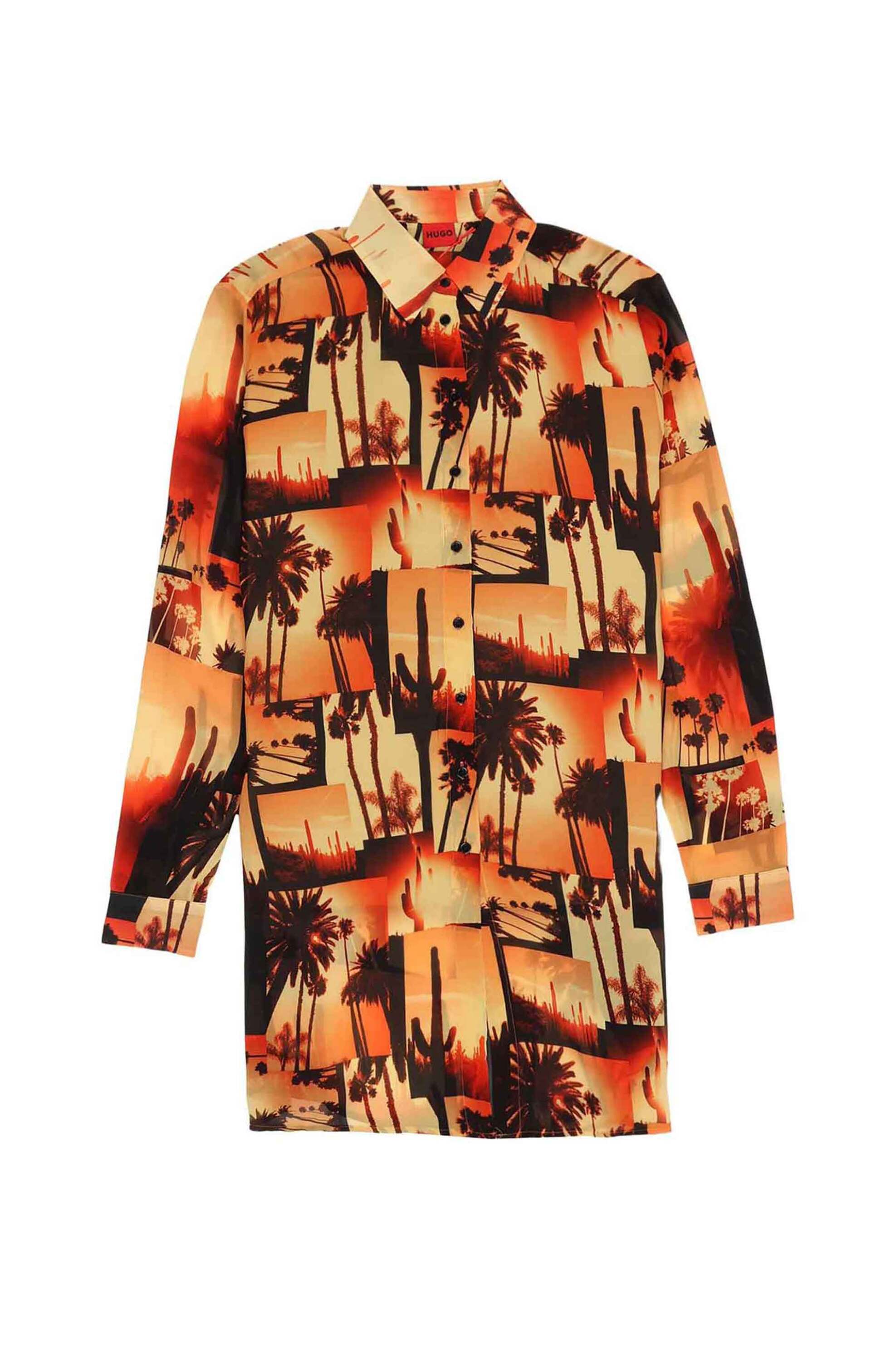 Hugo Boss γυναικείο πουκάμισο oversized μακρύ με all-over print 