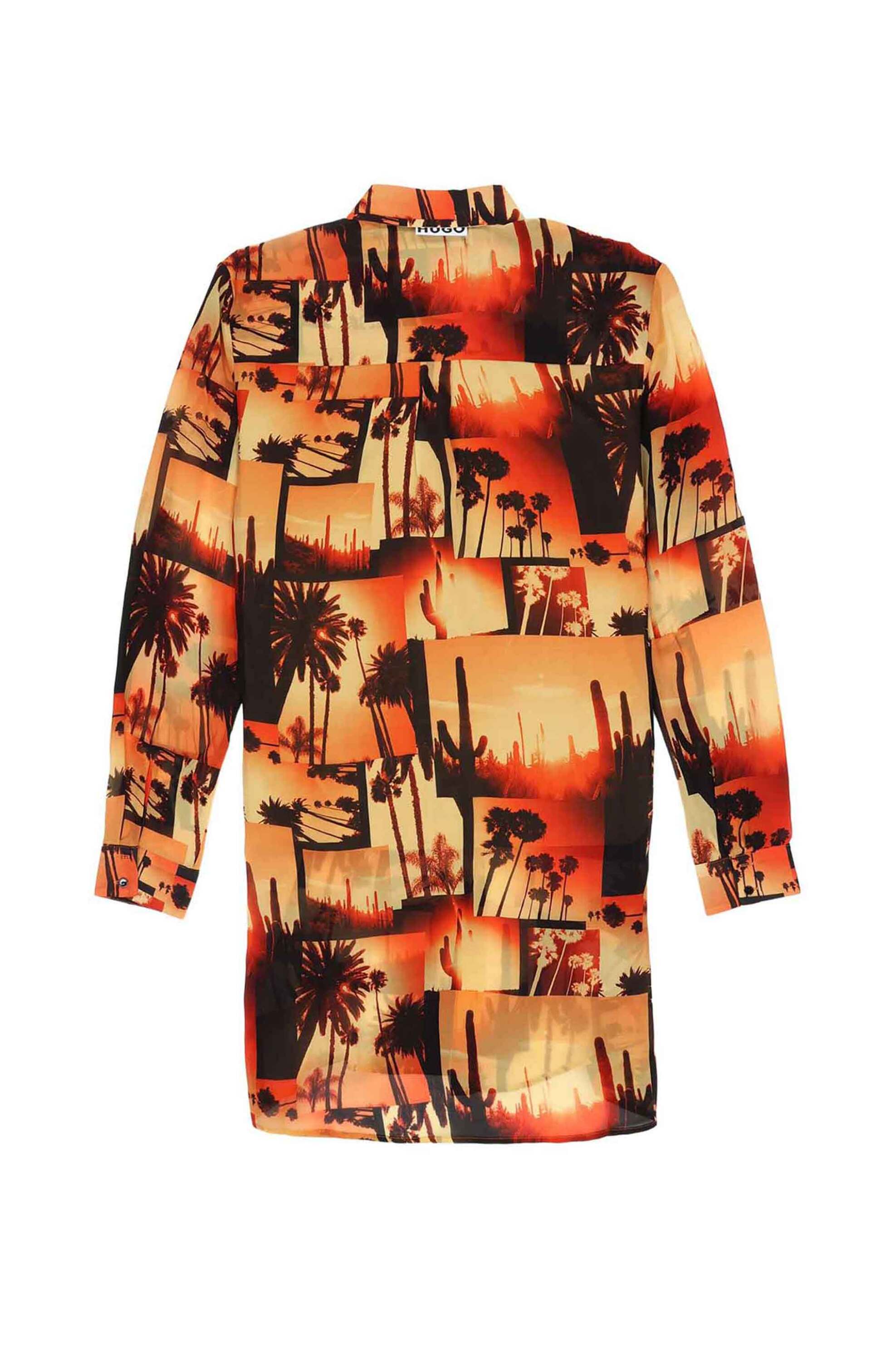 Hugo Boss Γυναικείο Πουκάμισο Oversized Μακρύ με All-Over Print Evishi - 50489185 Πορτοκαλί