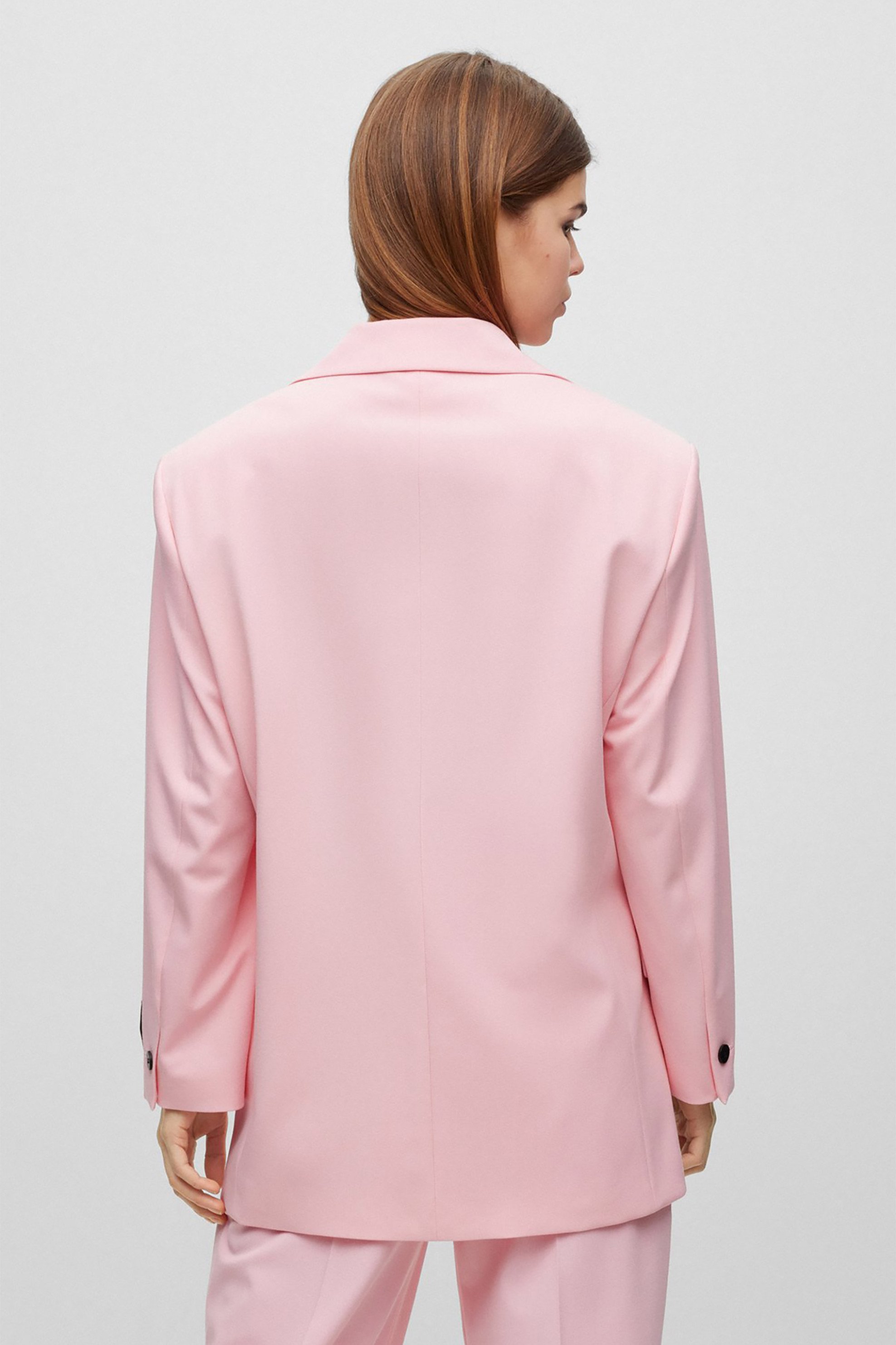 HUGO Hugo Boss γυναικείο σακάκι oversized με ένα κουμπί και logo στο μανίκι "Longline Asabella" - 50489257 Ροζ Ανοιχτό - 4