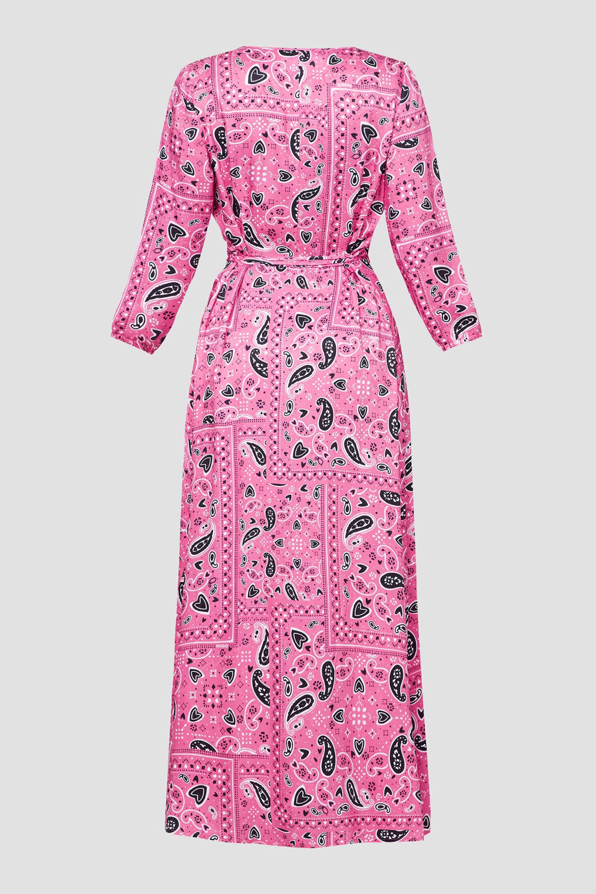 HUGO Hugo Boss γυναικείο midi φόρεμα με V λαιμόκοψη και all-over geometrical print "Karone" - 50489973 Ροζ - 2
