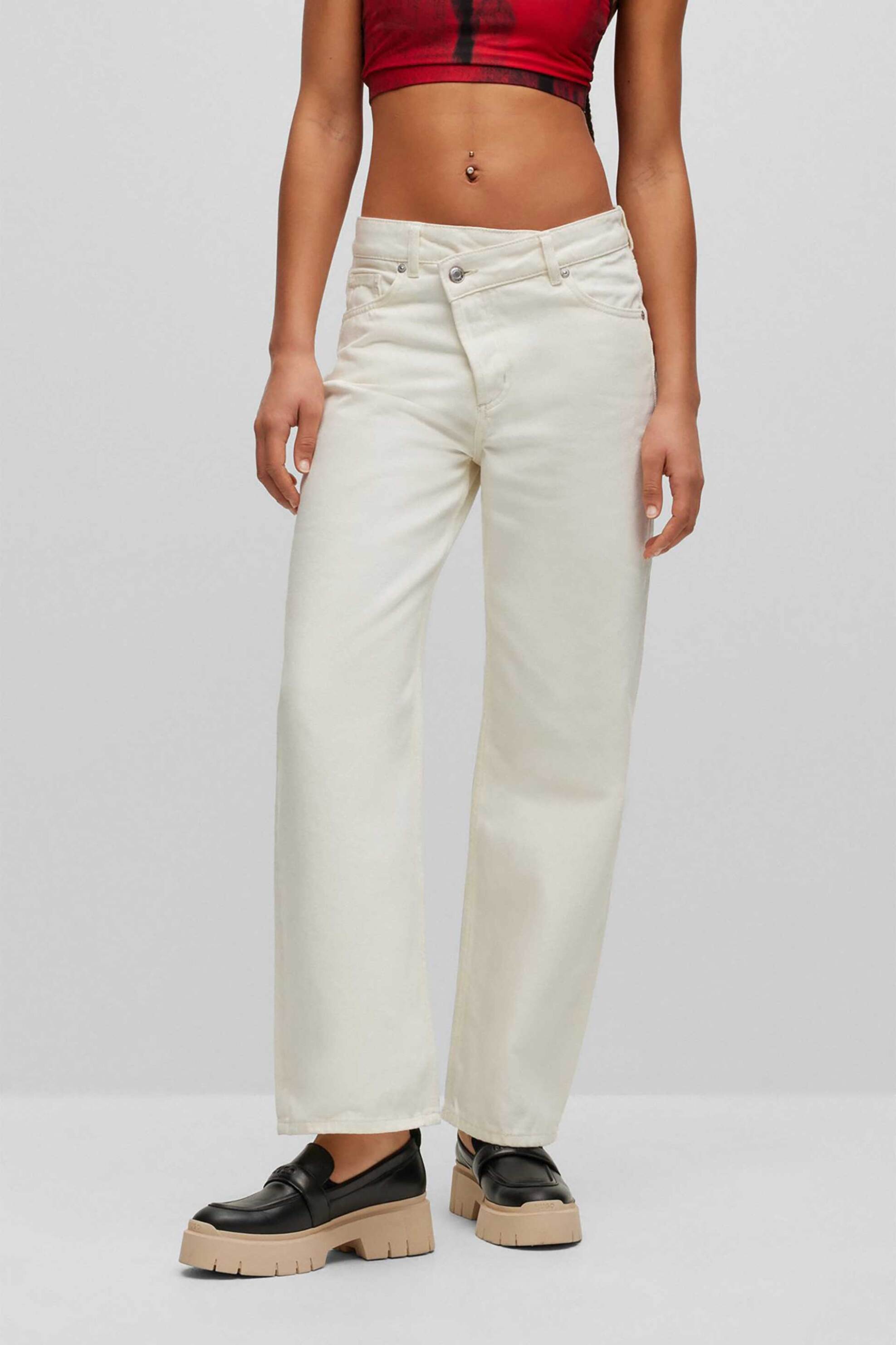 Hugo Boss γυναικείο τζην παντελόνι relaxed-fit με λοξό κούμπωμα 