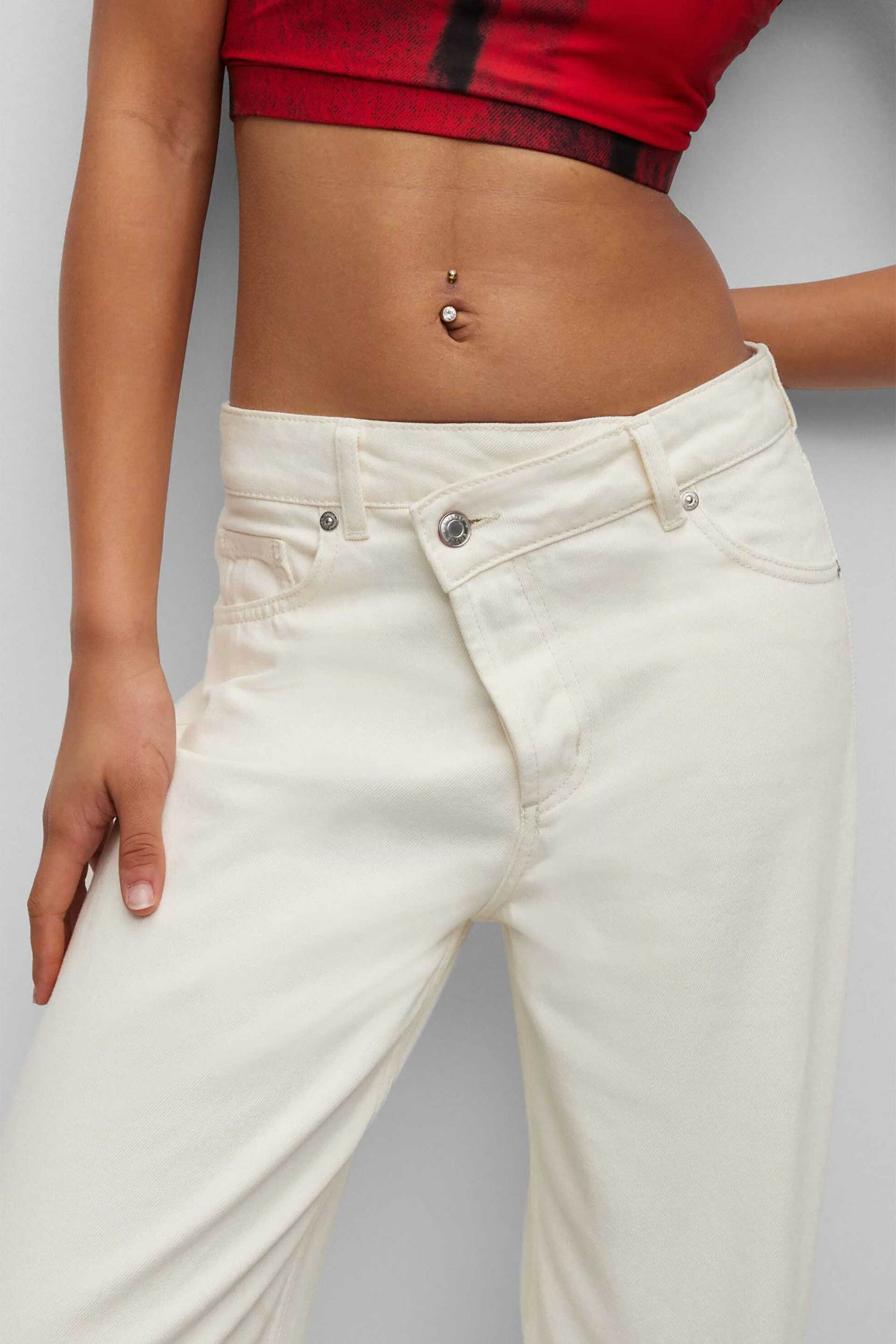 HUGO Hugo Boss γυναικείο τζην παντελόνι relaxed-fit με λοξό κούμπωμα "937_3" - 50496041 Εκρού - 3