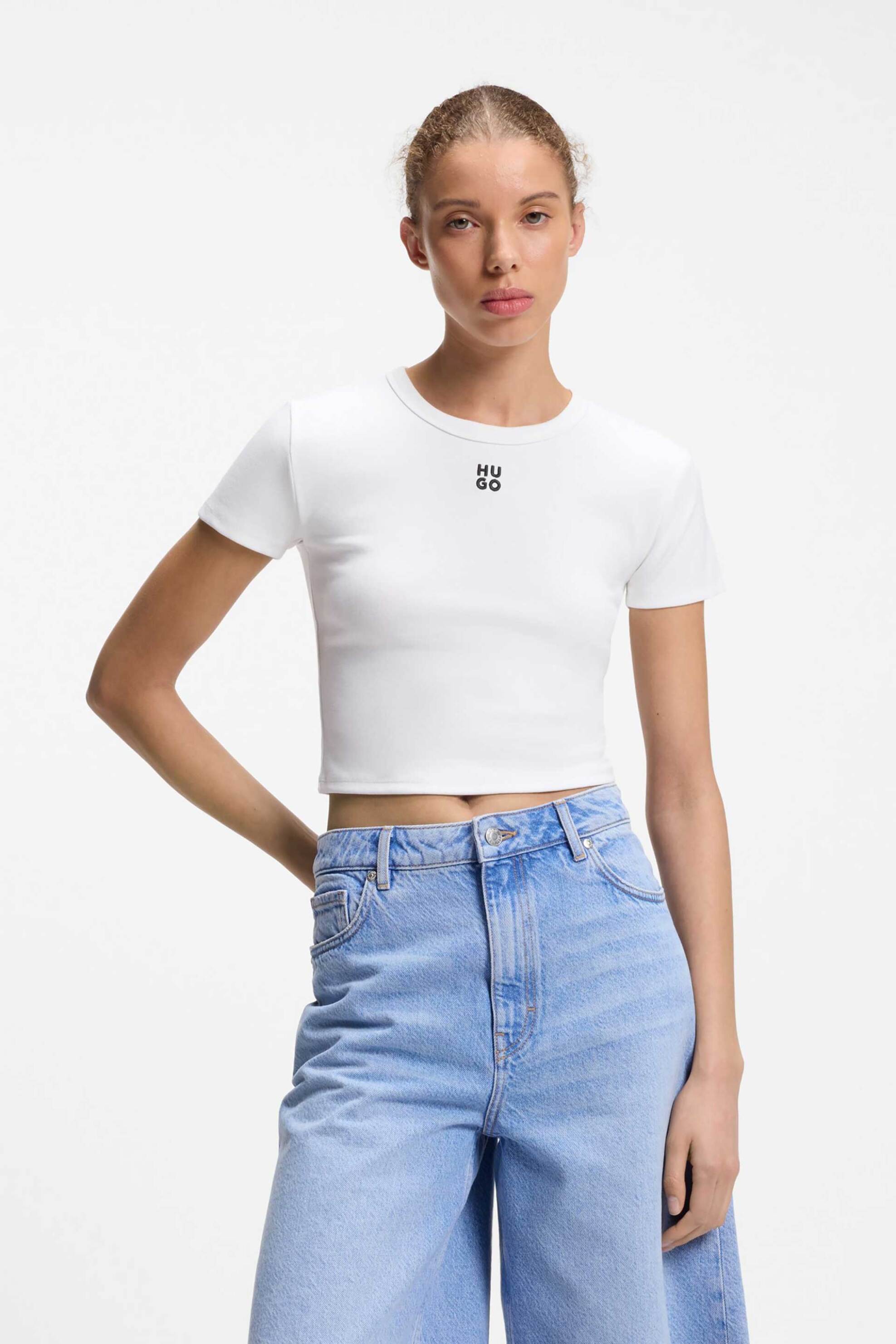 Hugo Boss γυναικείο T-shirt βαμβακερό μονόχρωμο με λογότυπο "Delanor" - 50512000 Λευκό