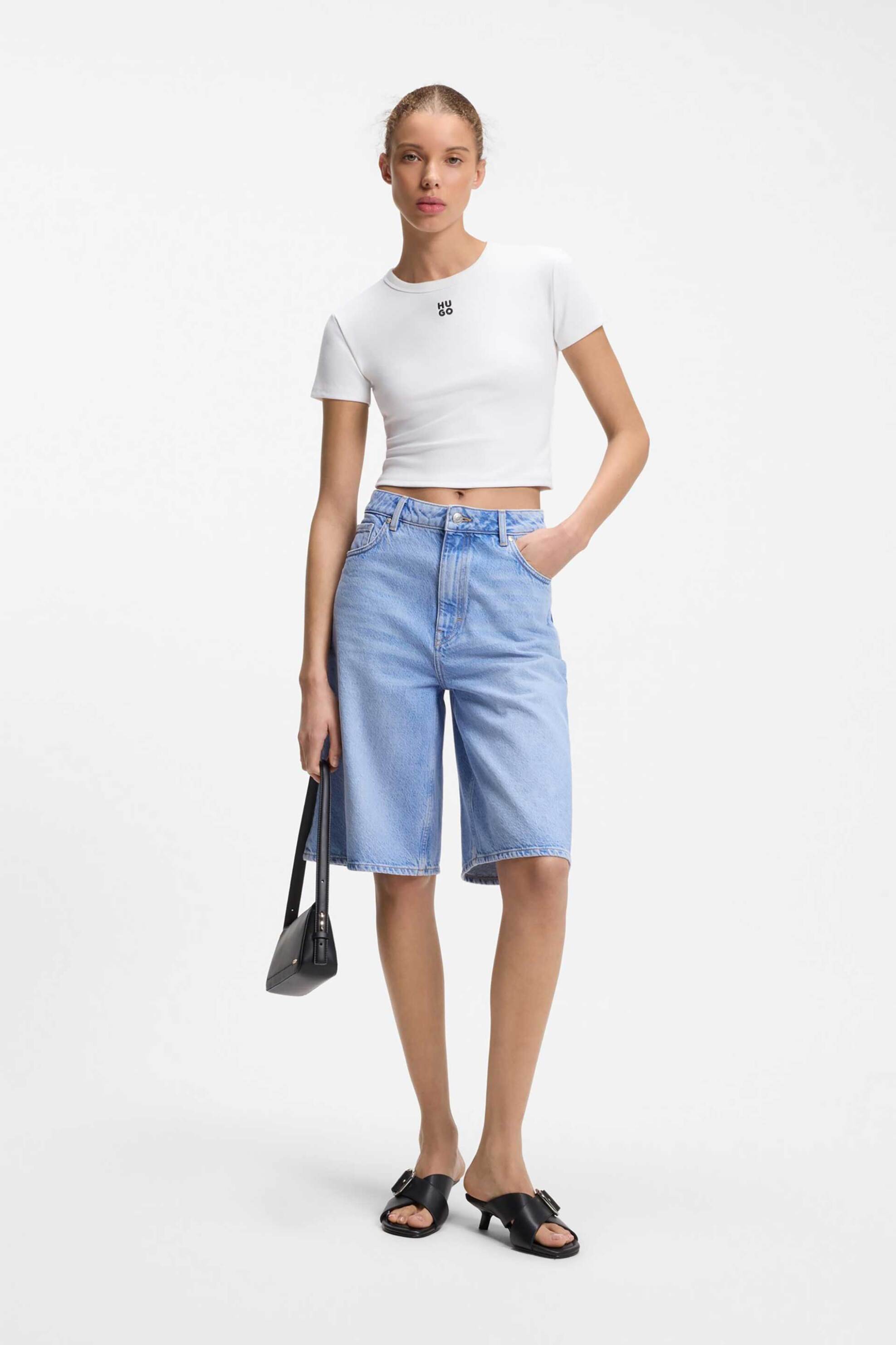 HUGO Hugo Boss γυναικείο T-shirt βαμβακερό μονόχρωμο με λογότυπο "Delanor" - 50512000 Λευκό - 2