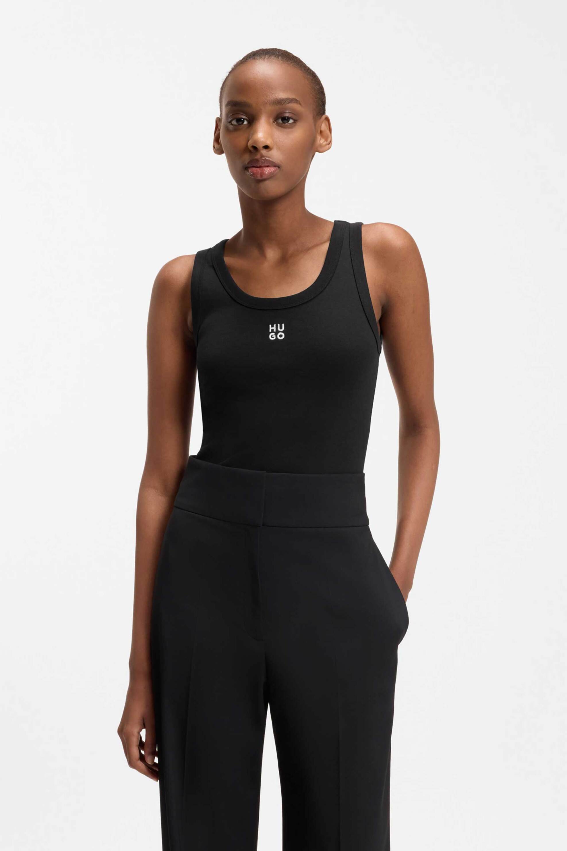 Hugo Boss γυναικείο αμάνικο τοπ μονόχρωμο με contrast logo print "Datamia" - 50514489 Μαύρο