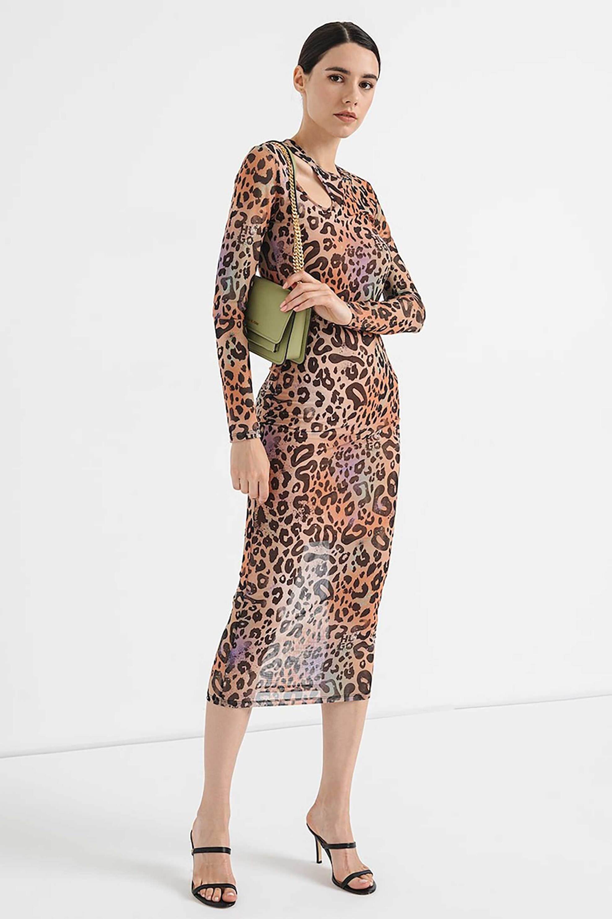 HUGO Hugo Boss γυναικείο φόρεμα midi με all-over print "Νalusia" - 50518537 Μπεζ