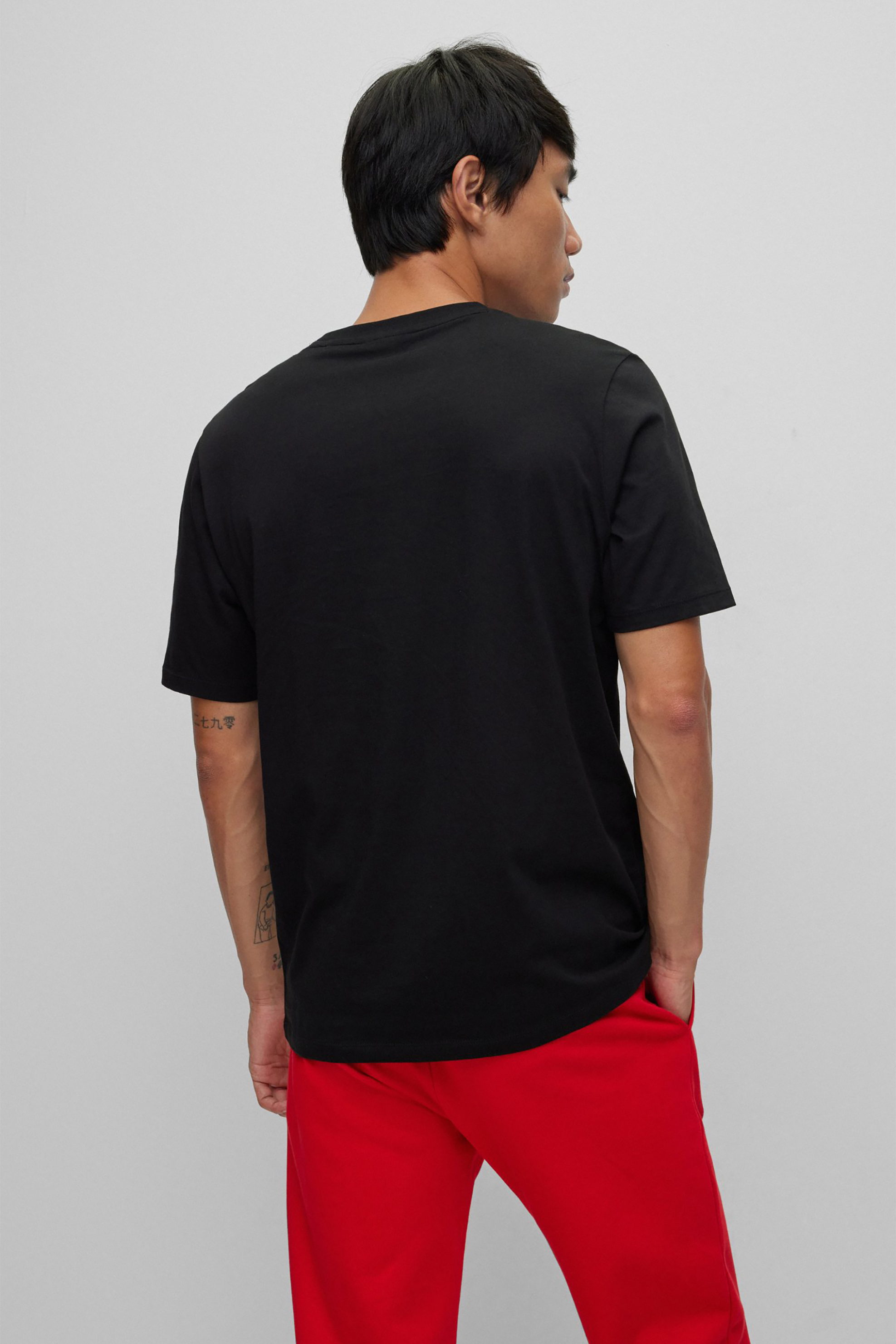 Hugo Boss Ανδρικό T-Shirt με Logo Print Στο Στήθος Regular Fit Dulive - 50467952 Μαύρο