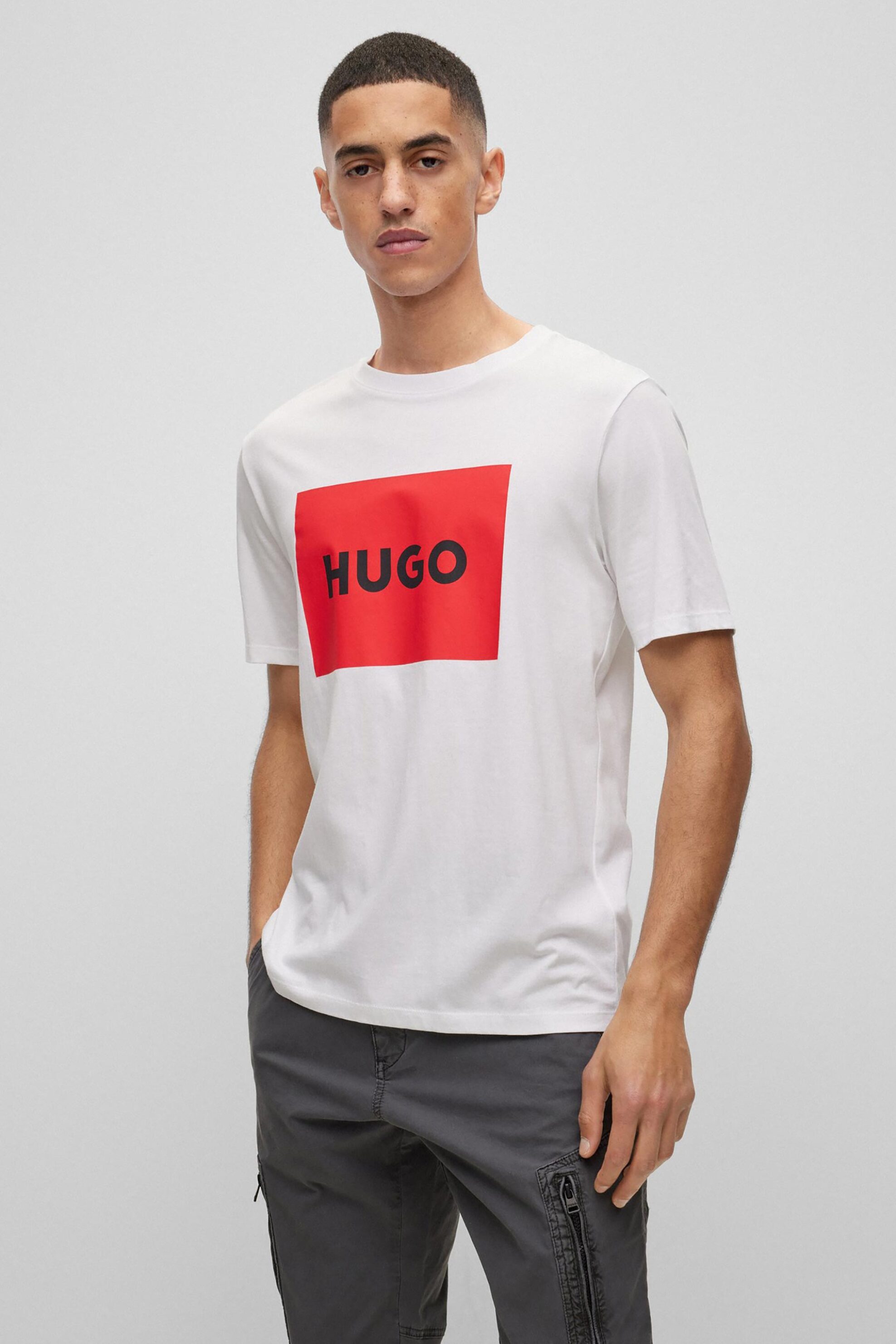 Hugo Boss ανδρικό T-shirt με logo print στο στήθος Regular Fit "Dulive" - 50467952 Λευκό