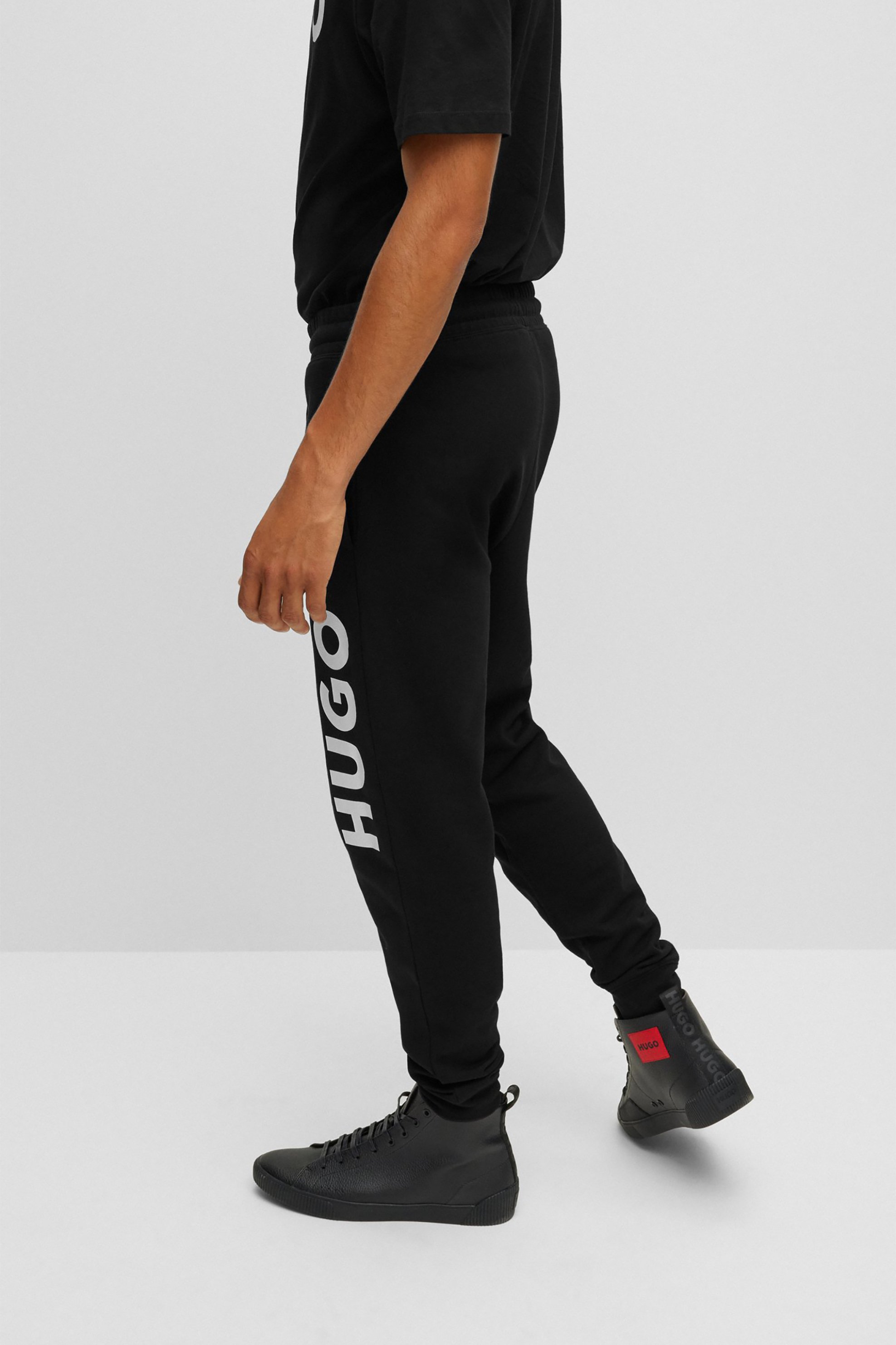 Hugo Ανδρικό Παντελόνι Φόρμας με Logo Print Στο Πλάι Regular Fit Dutschi - 50473211 Μαύρο