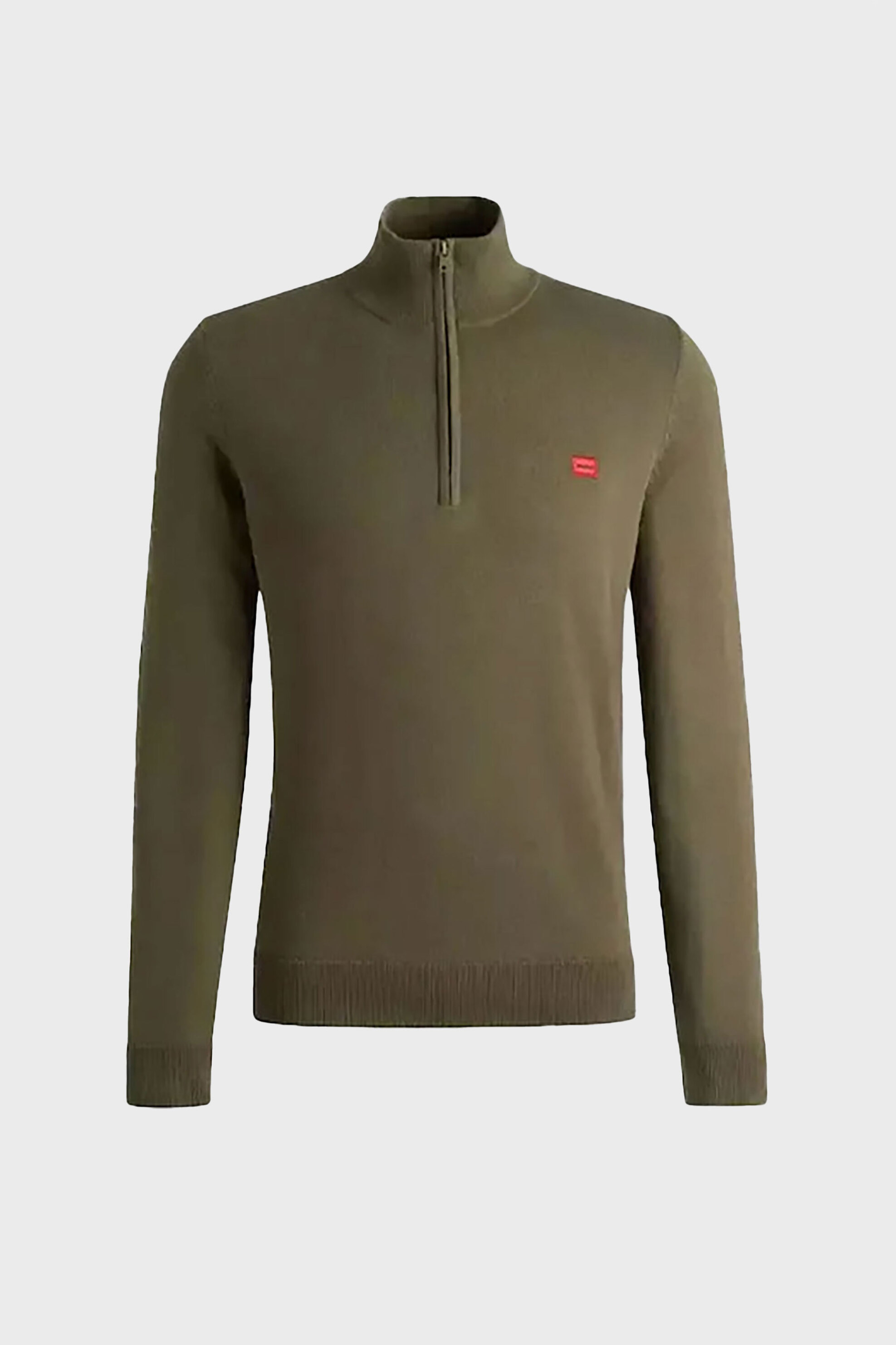 Hugo Boss ανδρικό πουλόβερ με 1/2 φερμουάρ και logo patch Regular Fit "San Quintus" - 50474164 Taupe