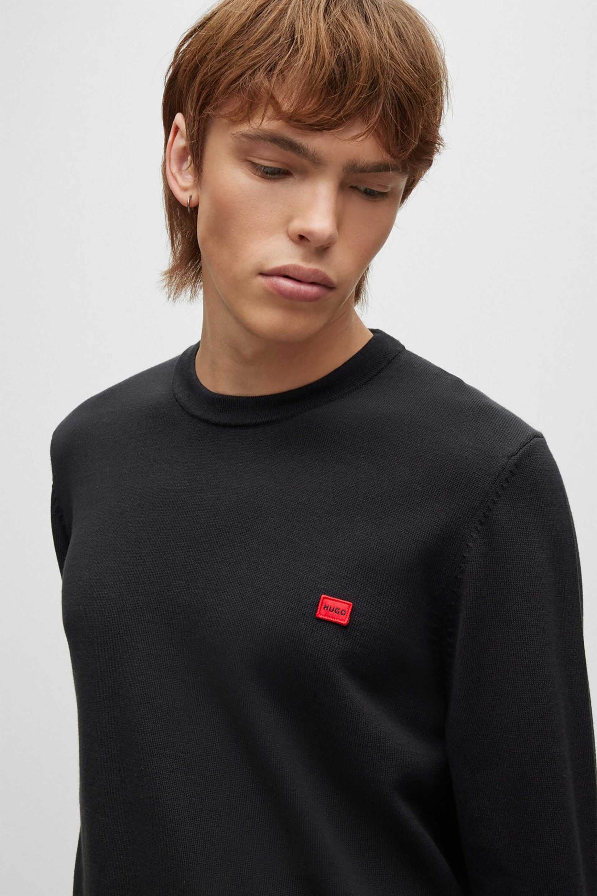 Hugo Boss ανδρικό πουλόβερ μονόχρωμο με λογότυπο "San Cassius" - 50475083 Μαύρο φωτογραφία