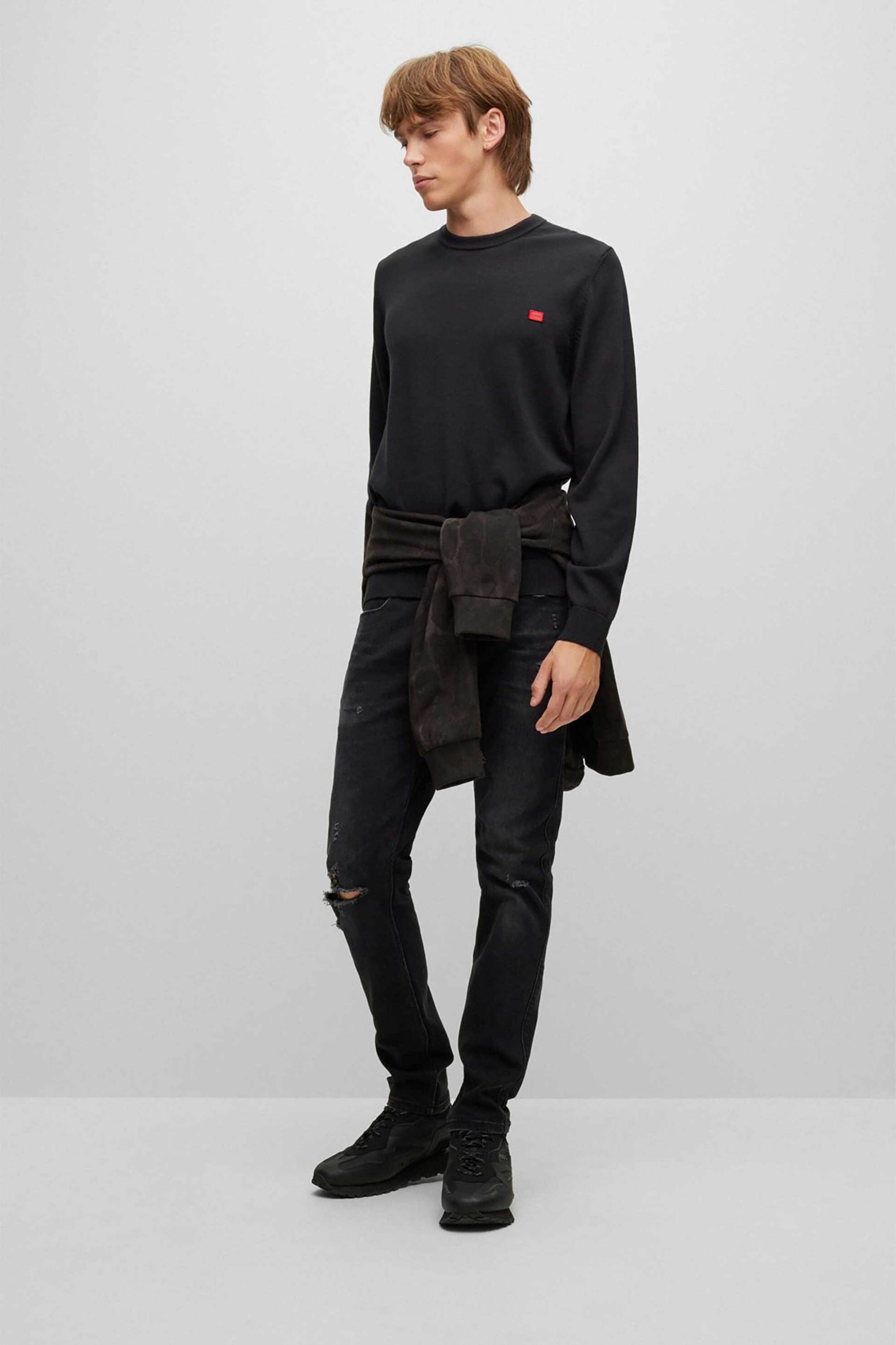 Hugo Boss ανδρικό πουλόβερ μονόχρωμο με λογότυπο "San Cassius" - 50475083 Μαύρο φωτογραφία