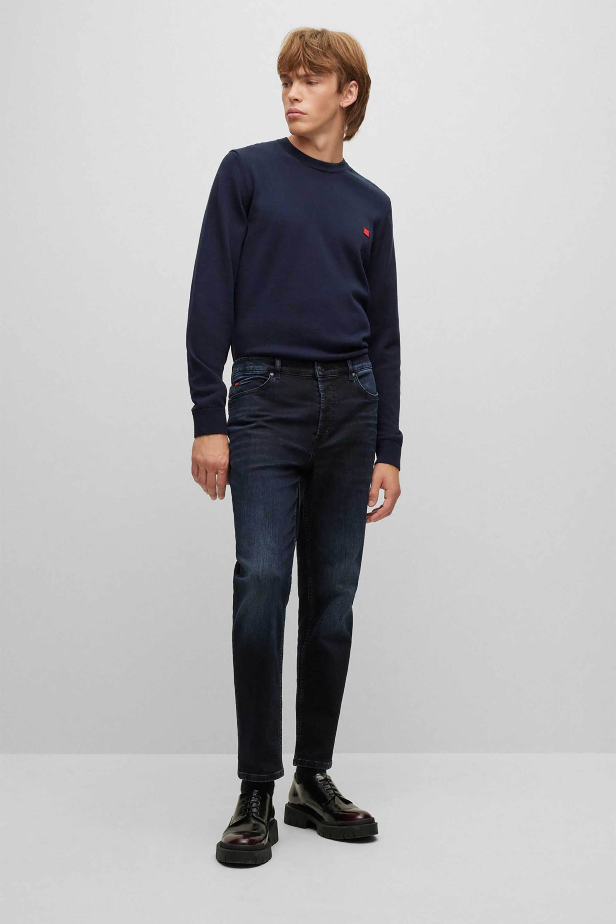 Hugo Boss ανδρικό πουλόβερ μονόχρωμο με λογότυπο "San Cassius" - 50475083 Μπλε Σκούρο φωτογραφία