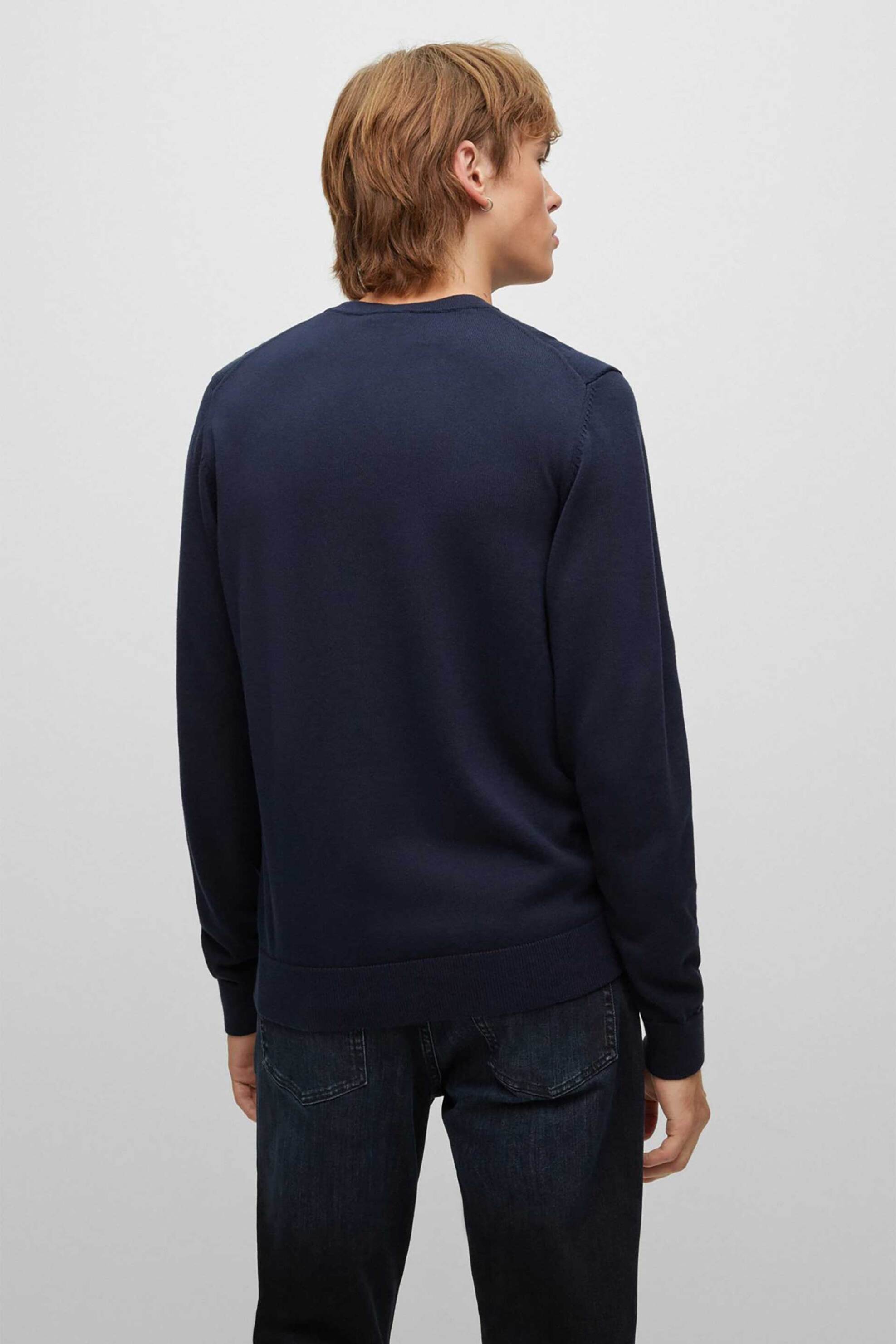 Hugo Boss ανδρικό πουλόβερ μονόχρωμο με λογότυπο "San Cassius" - 50475083 Μπλε Σκούρο φωτογραφία